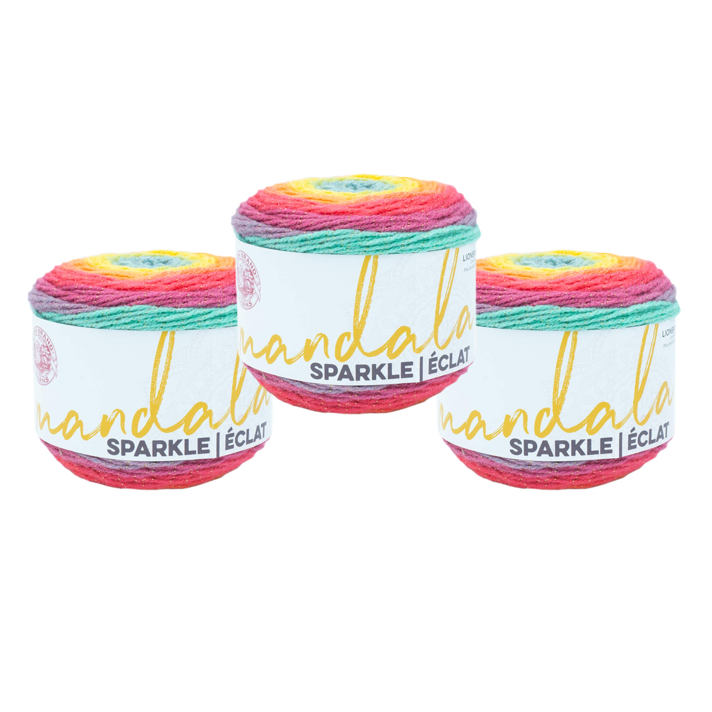 (3 Pack) Lion Brand Yarn Mandala Sparkle Yarn - 100g Multicolor Acrylic Blend Crochet & Knitting Yarn for DIY Crafts, Baby Blankets, Scarves & Home Decor Projects