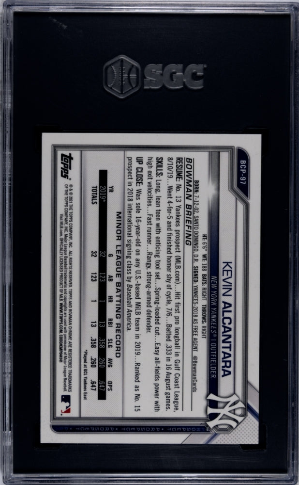 2021 Bowman Chrome Kevin Alcantara Gold Shimmer Refractor /50 #BCP 97 SGC 9.5 Mint Condition - Rare Baseball Card for Collectors & Investors - Perfect for Display, Trading, and Portfolio Diversification