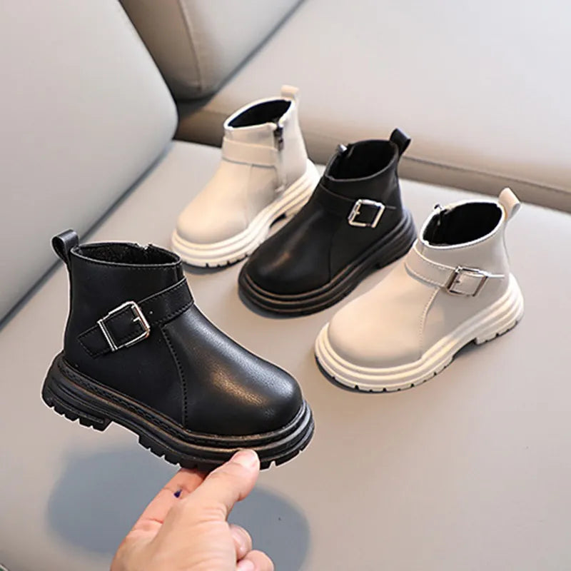 Winter Girls & Boys Boots - Soft Rubber Sole Leather Zipper Casual Snow Boots for Kids | Warm & Comfortable Toddler Shoes for Outdoor Play, Snow Days & Winter Activities