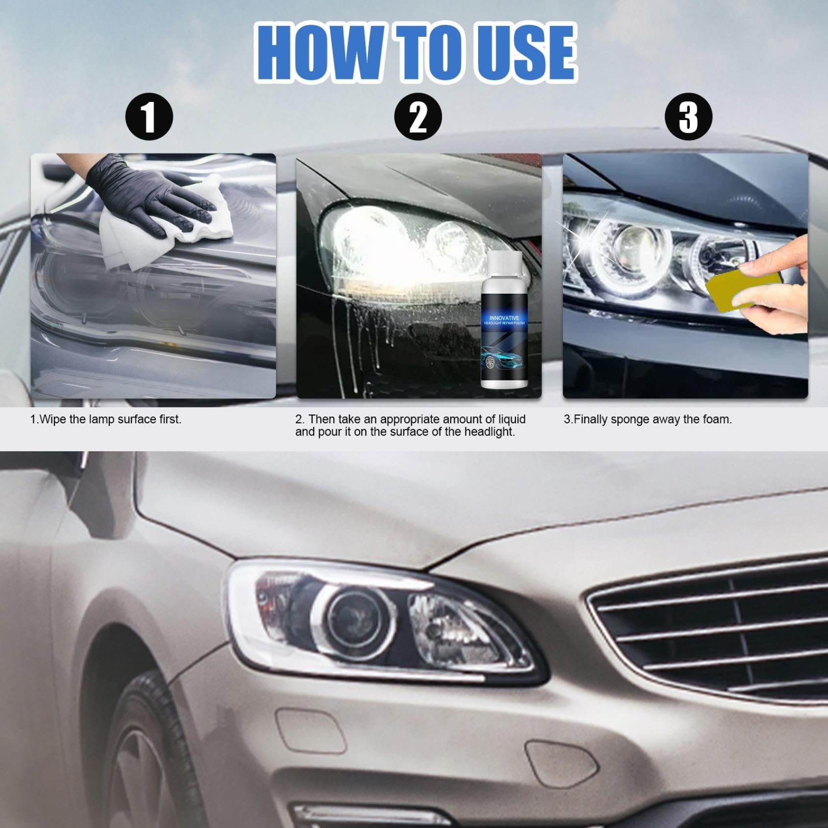 2024 New Car Headlight Restoration Kit - 2 Pack Headlight Repair & Polishing Fluid for Cloudy, Yellowed, or Foggy Headlights - Restores Clarity & Brightness for Safer Night Driving