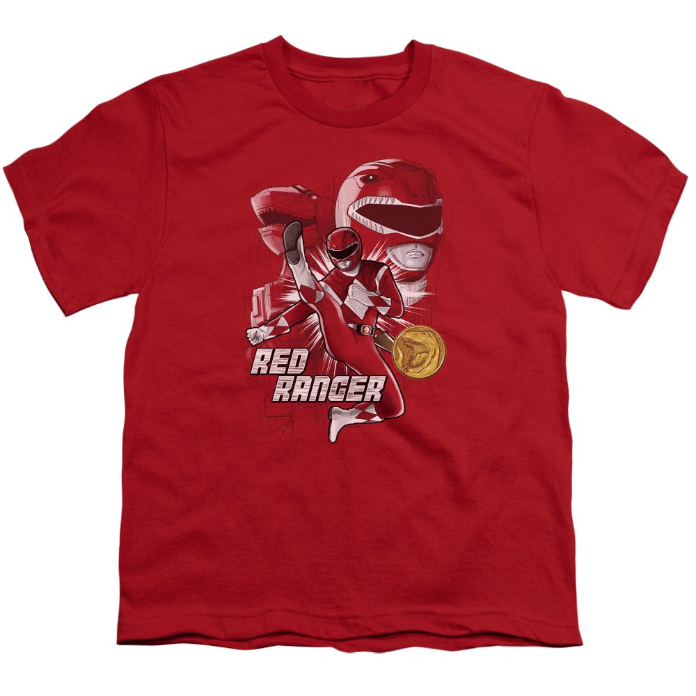 Power Rangers Red Ranger Unisex Youth T-Shirt for Kids - Boys & Girls Graphic Tee - Birthday Gift, Cosplay Costume, Halloween Outfit, School Spirit Wear