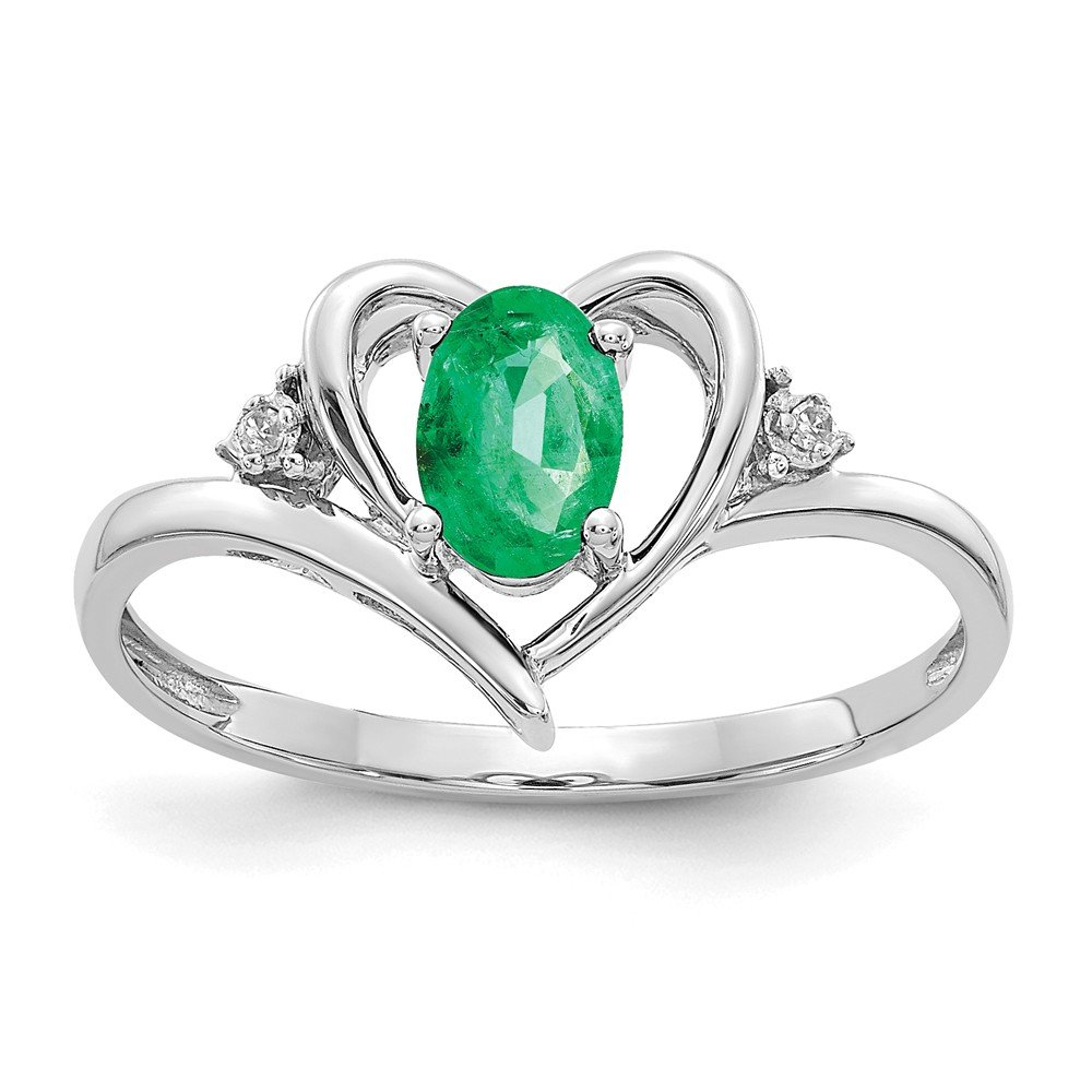 14K White Gold Emerald Green May Birthstone Diamond Engagement Ring for Women - 0.01cttw - Perfect for Proposals, Anniversaries & Special Occasions