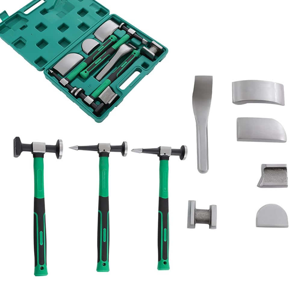 CNCEST 9-Piece Auto Body Hammer and Dolly Kit - Professional Fender Repair Tool for Dent Removal, Car Sheet Metal Shaping & Movable Auto Body Repair - Perfect for DIY Auto Body Work, Collision Repair, and Professional Automotive Restoration