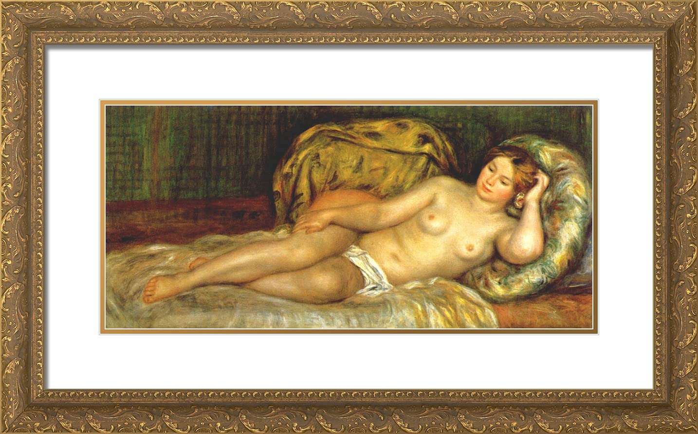 Renoir Pierre-Auguste Nude on a Couch 24x15 Gold Ornate Framed Art Print with Double Matting - Premium Wall Decor for Living Room, Bedroom & Office