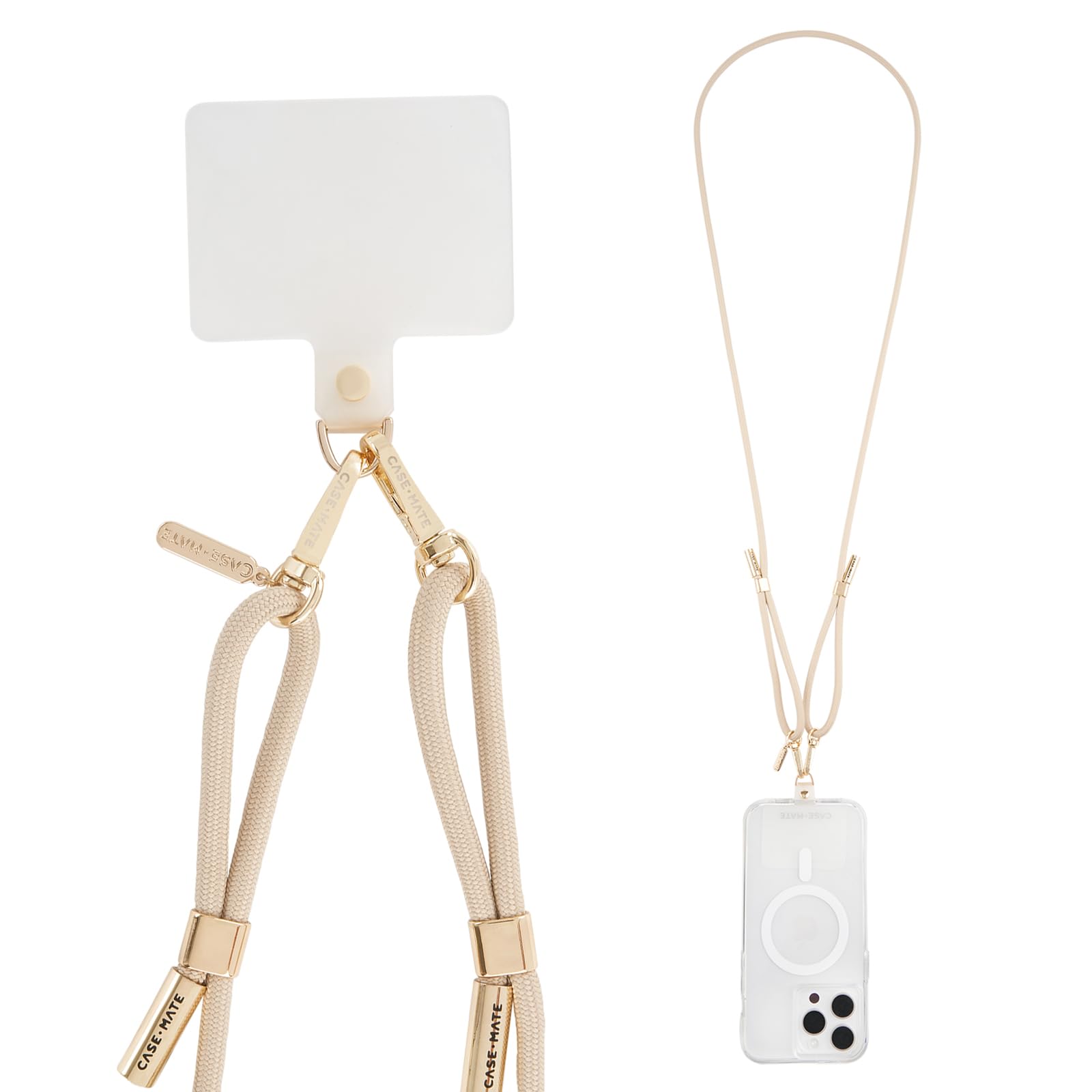 Case-Mate Universal Crossbody Phone Lanyard with Detachable Chain - Hands-Free Phone Strap for iPhone 16 Pro Max/15 Pro Max/14/13/12 & Samsung S25 Ultra/S24 - Beige Rope Style - Perfect for Travel, Shopping & Outdoor Activities