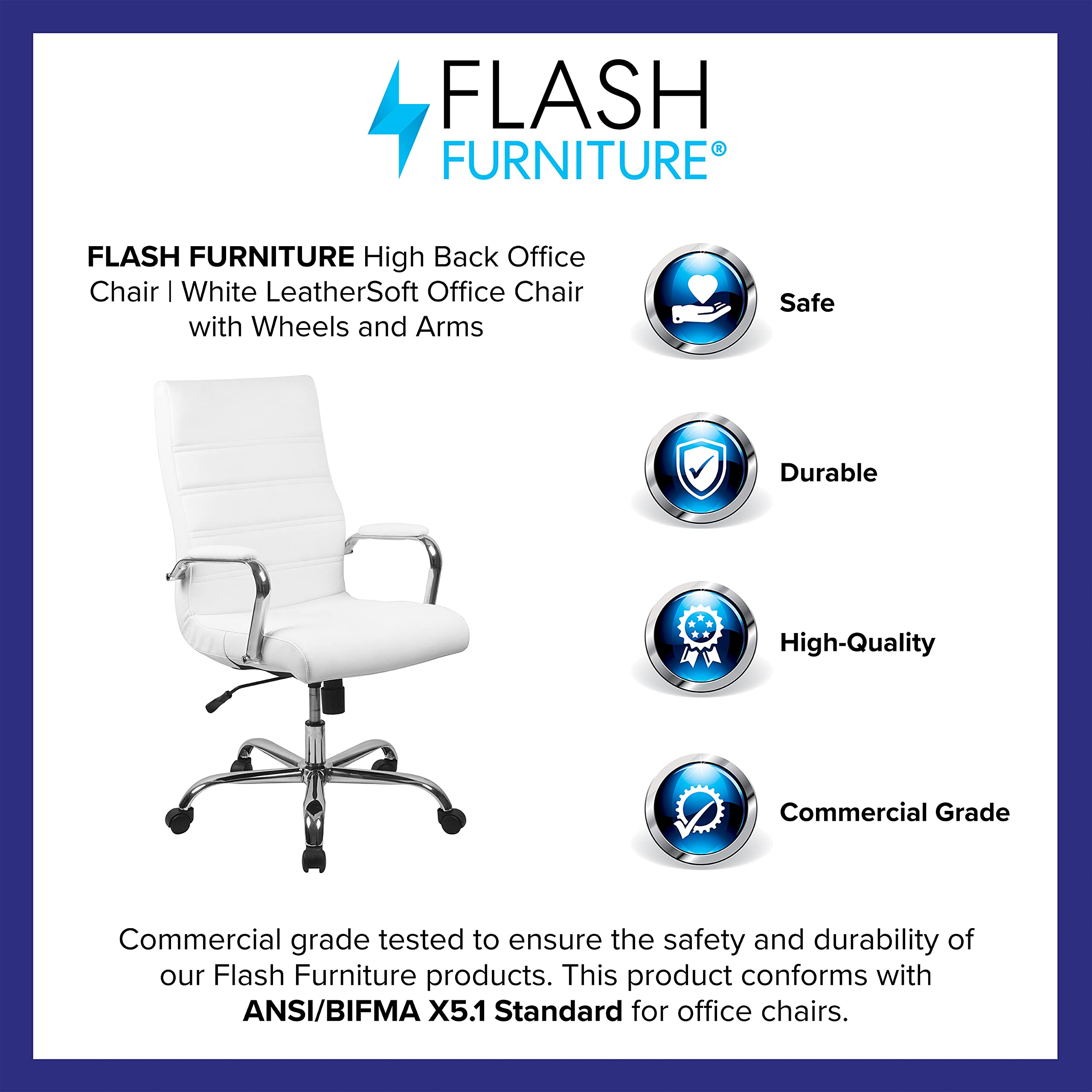 Whitney High-Back LeatherSoft Office Chair - Adjustable Swivel Desk Chair with Armrests for Home & Office Workspace