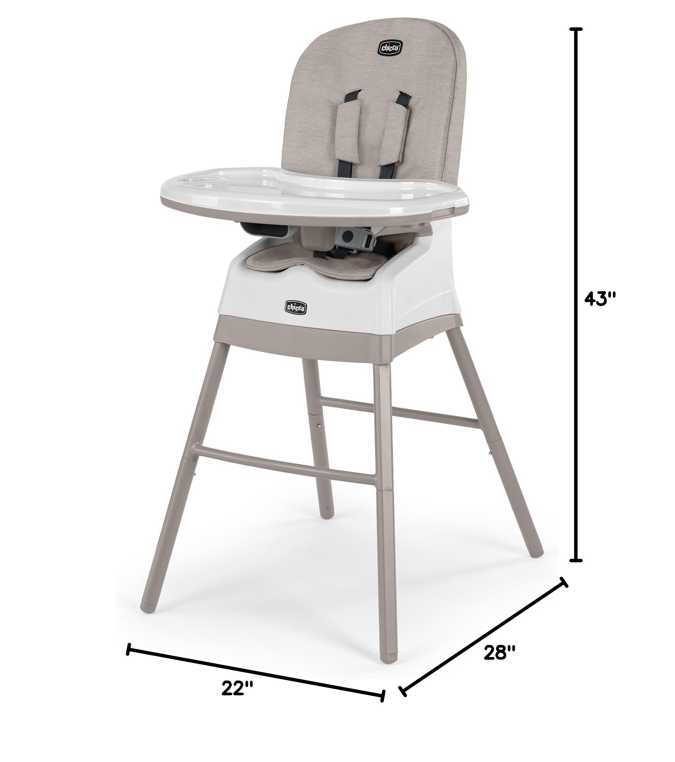 Chicco Stack® Hi-Lo 6-in-1 Multi-Use Convertible High Chair with Reclining Feature - Easy-Clean Baby Booster & Toddler Seat Combo in Sand/Beige | Perfect for Dining, Weaning & Playtime at Home