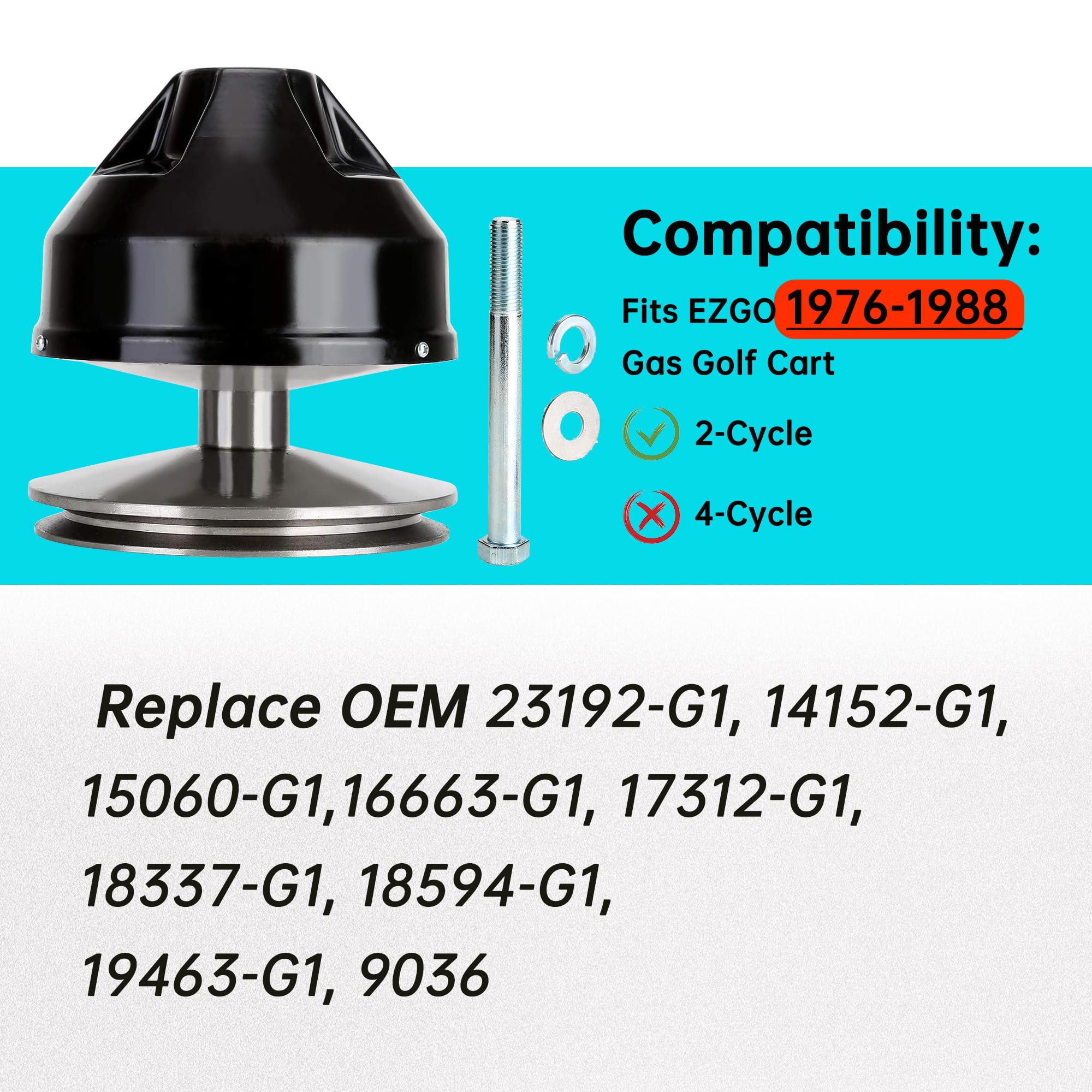 EZGO Golf Cart Primary Drive Clutch Kit 10L0L Replacement for 2-Cycle Gas Models 1976-1988 - Fits OEM 23192-G1, 9036, 14152-G1, 15060-G1 - Perfect for Golf Course Maintenance & Off-Road Utility Vehicles