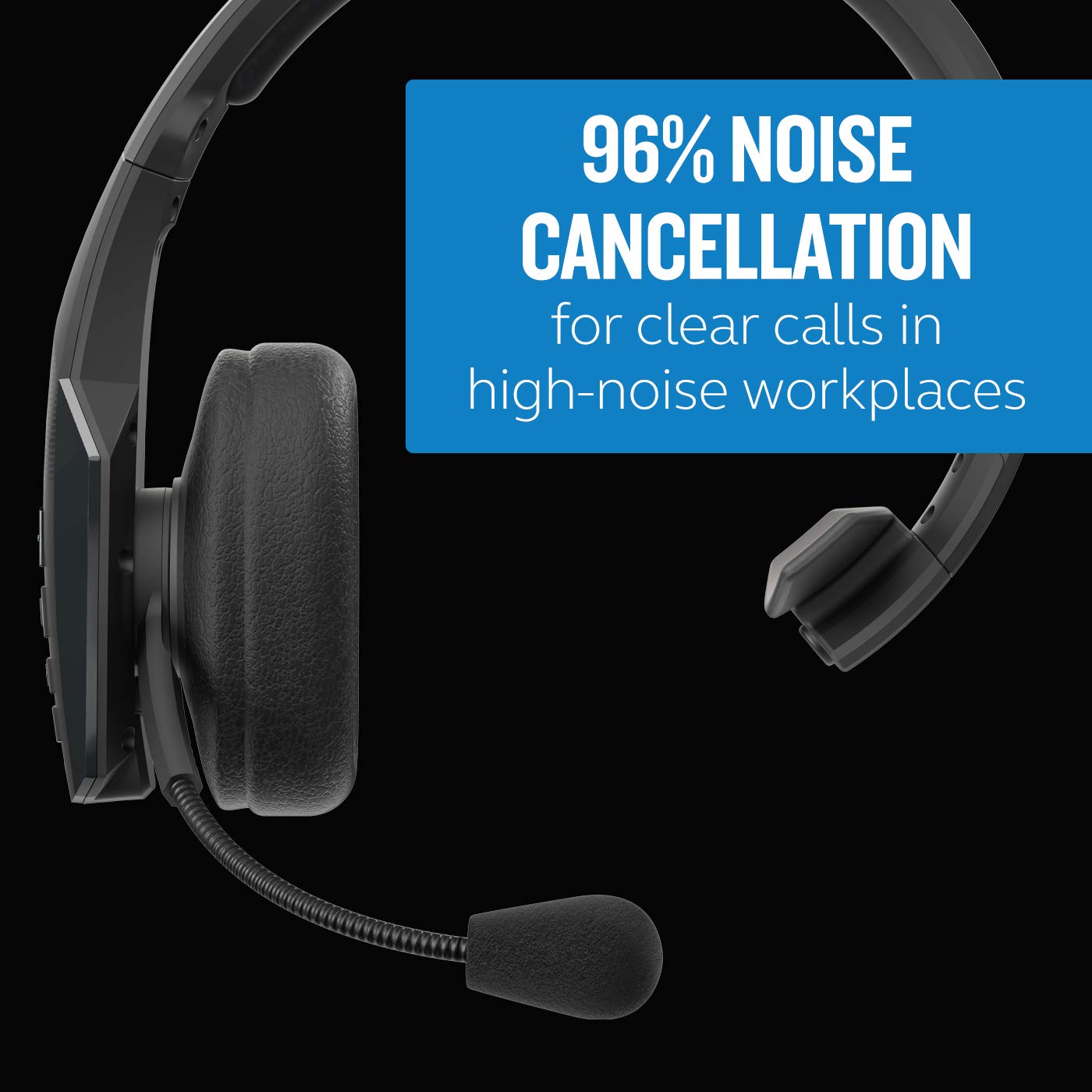 Jabra BlueParrott B450-XT Mono Bluetooth Headset with 96% Noise Cancellation & Voice Control – Over-The-Ear Wireless Headphones for Truck Drivers, Call Centers & Loud Work Environments (Black) – Perfect for Long Haul Trucking, Warehouse Operations & Customer Service Teams