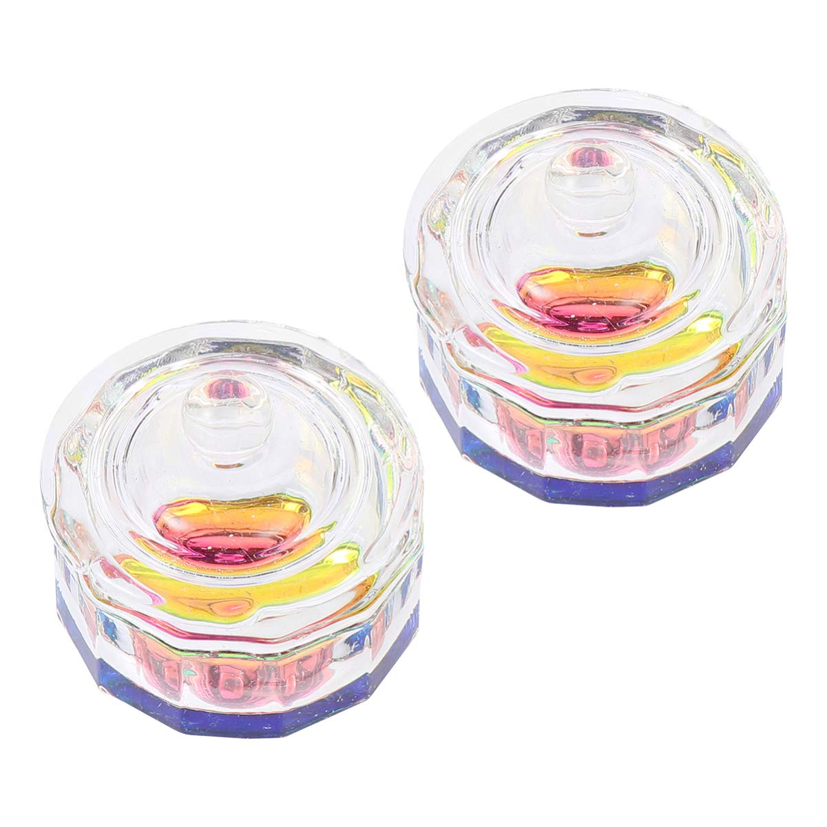 2 Pcs Glass Crystal Nail Art Dappen Dish with Lid - Nail Liquid & Acrylic Container for Professional Salon & Home Manicure - Perfect for Nail Polish, Glue, and Monomer Storage
