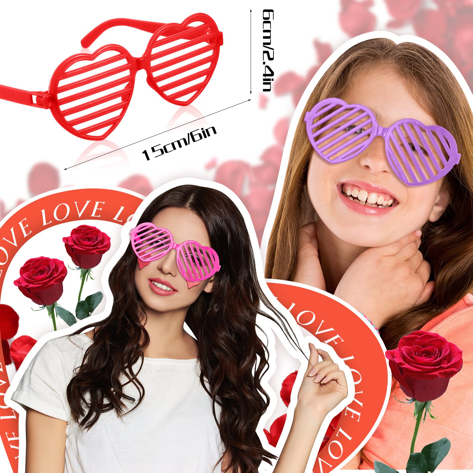 12 Pairs Heart Shaped Sunglasses - Fun Plastic Novelty Glasses for Kids & Adults - Perfect for Valentine's Day, Birthday Parties, Bachelorette, and Costume Events