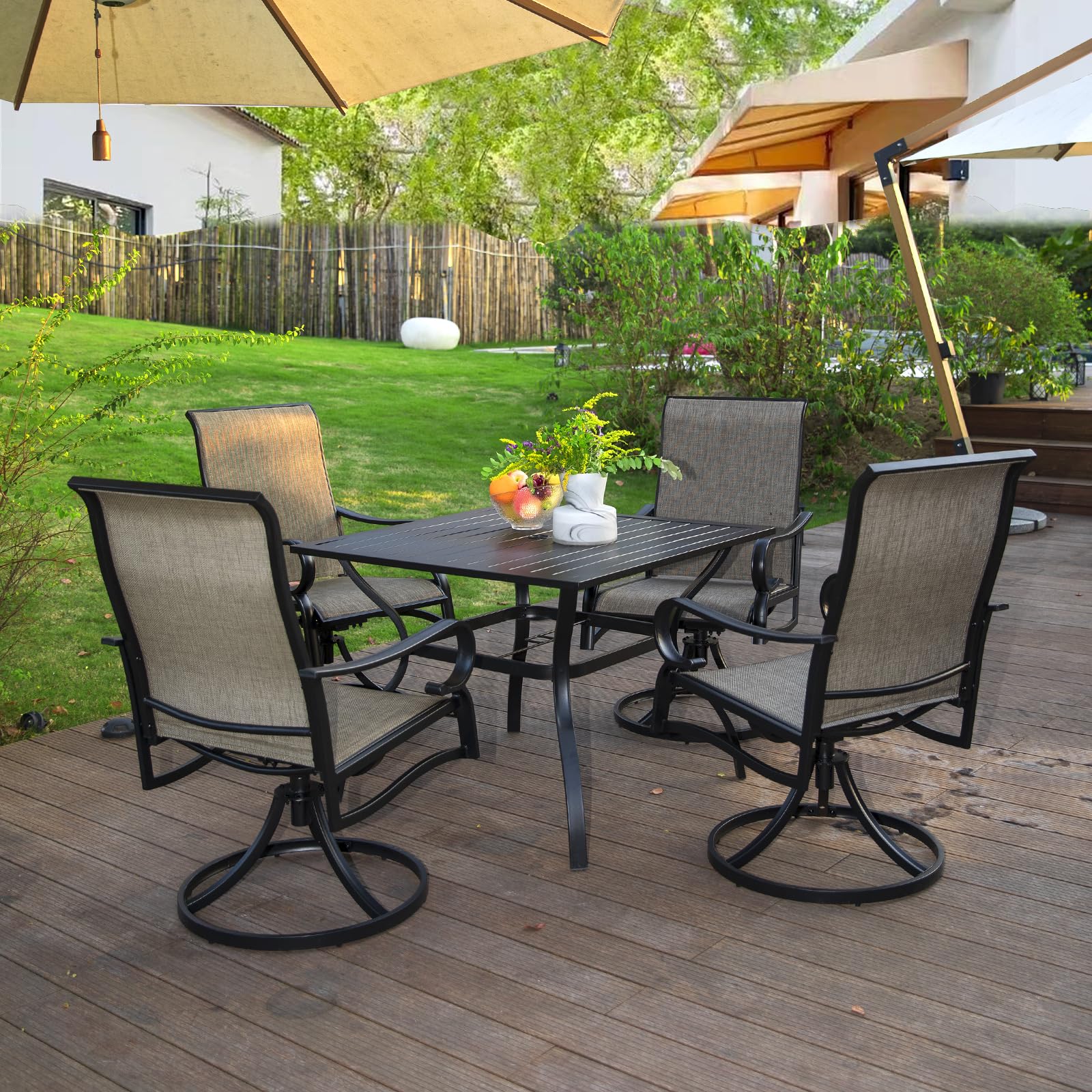 MEOOEM 4-Piece Patio Dining Chairs Set - Outdoor Swivel Bistro Chairs with High Back & Textilene Fabric - Weather-Resistant Garden Furniture for Backyard, Poolside & Restaurant Use