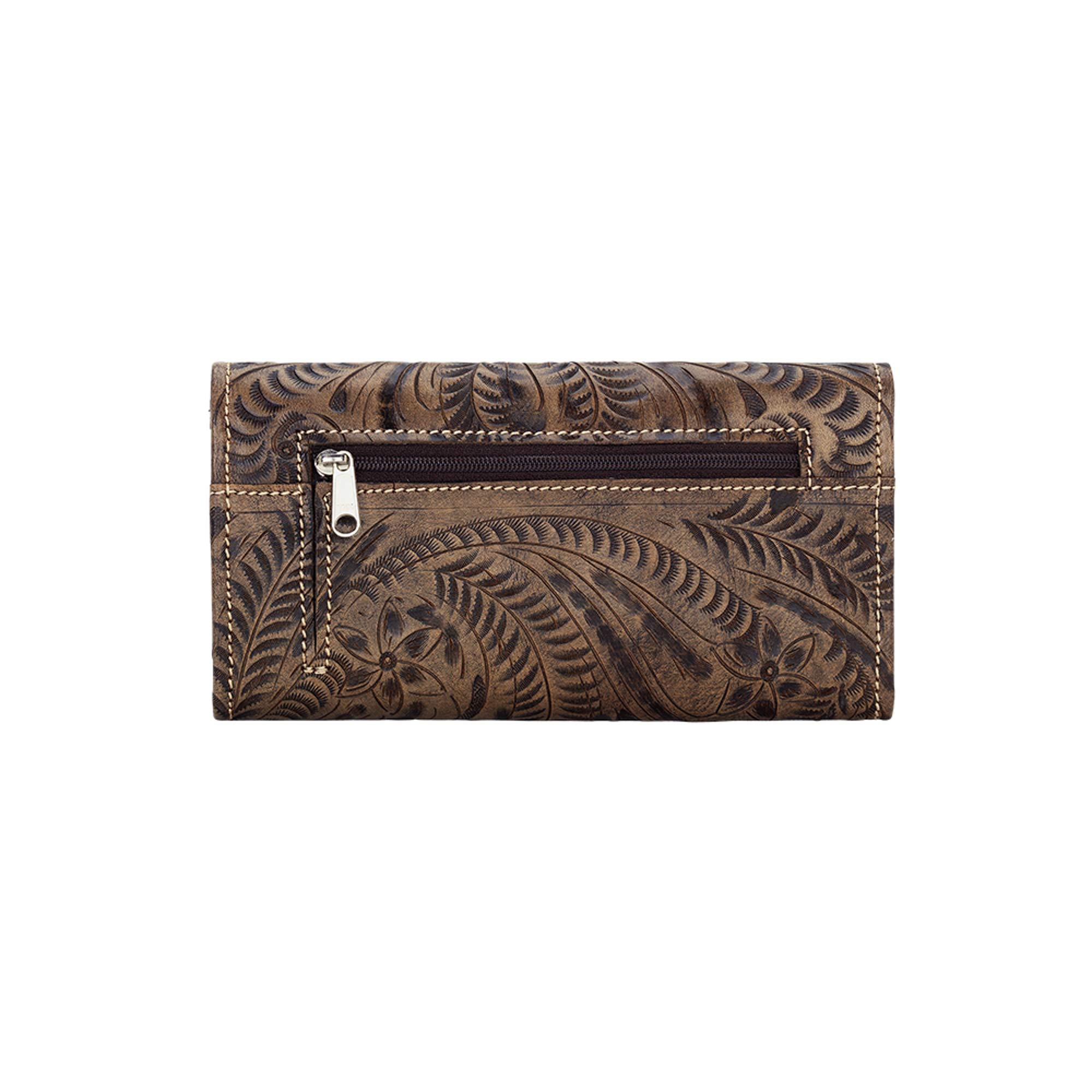 American West Women's Genuine Leather Tri-Fold Wallet with RFID Protection - Stylish Billfold Organizer for Credit Cards, Cash & ID - Perfect for Everyday Use, Travel & Gift Giving