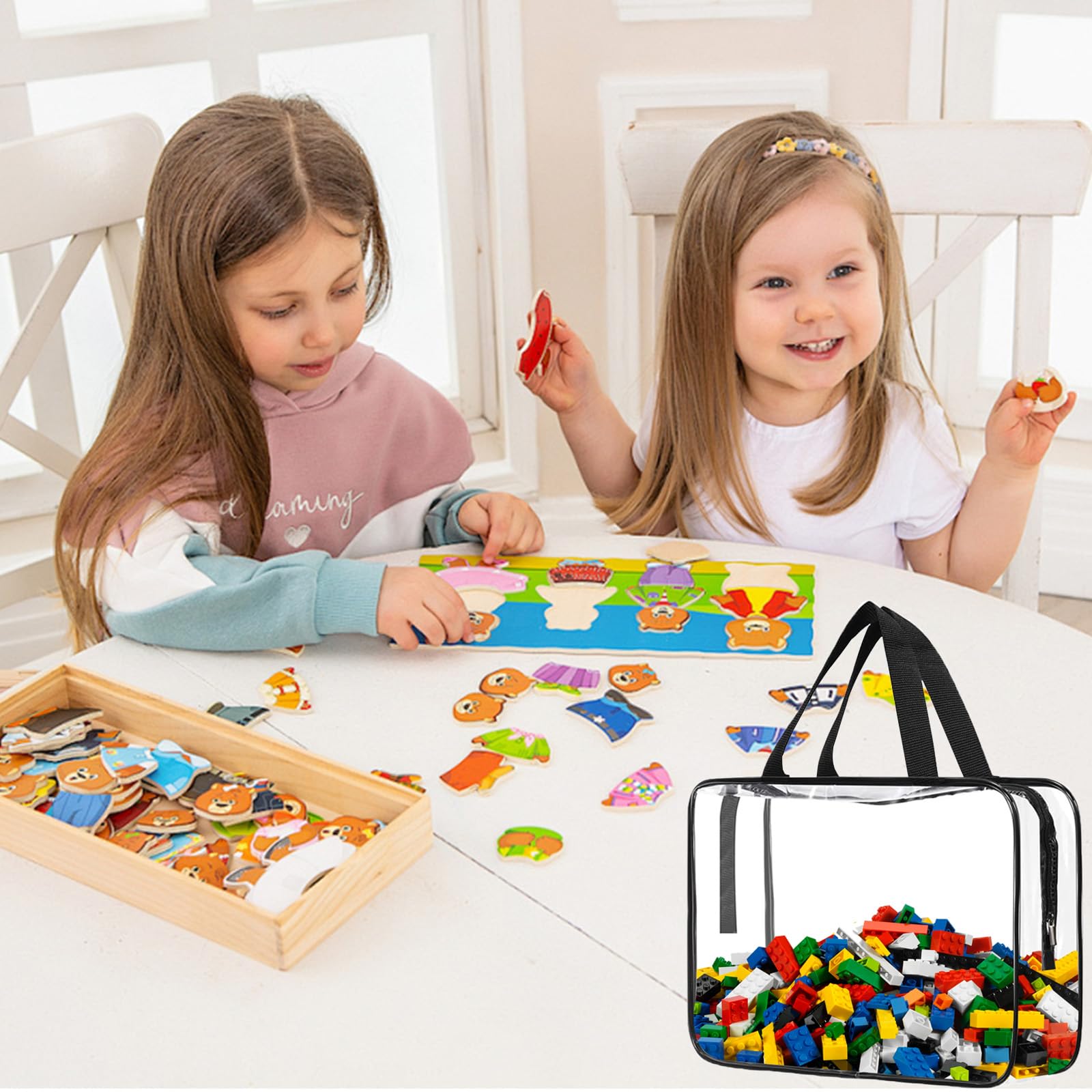 4 Pack Large Clear PVC Zipper Toy Storage Bags - Waterproof Organizer for Board Games, Building Blocks, Puzzles, Kids Books & Small Toys - Perfect for Home, Classroom & Travel Organization