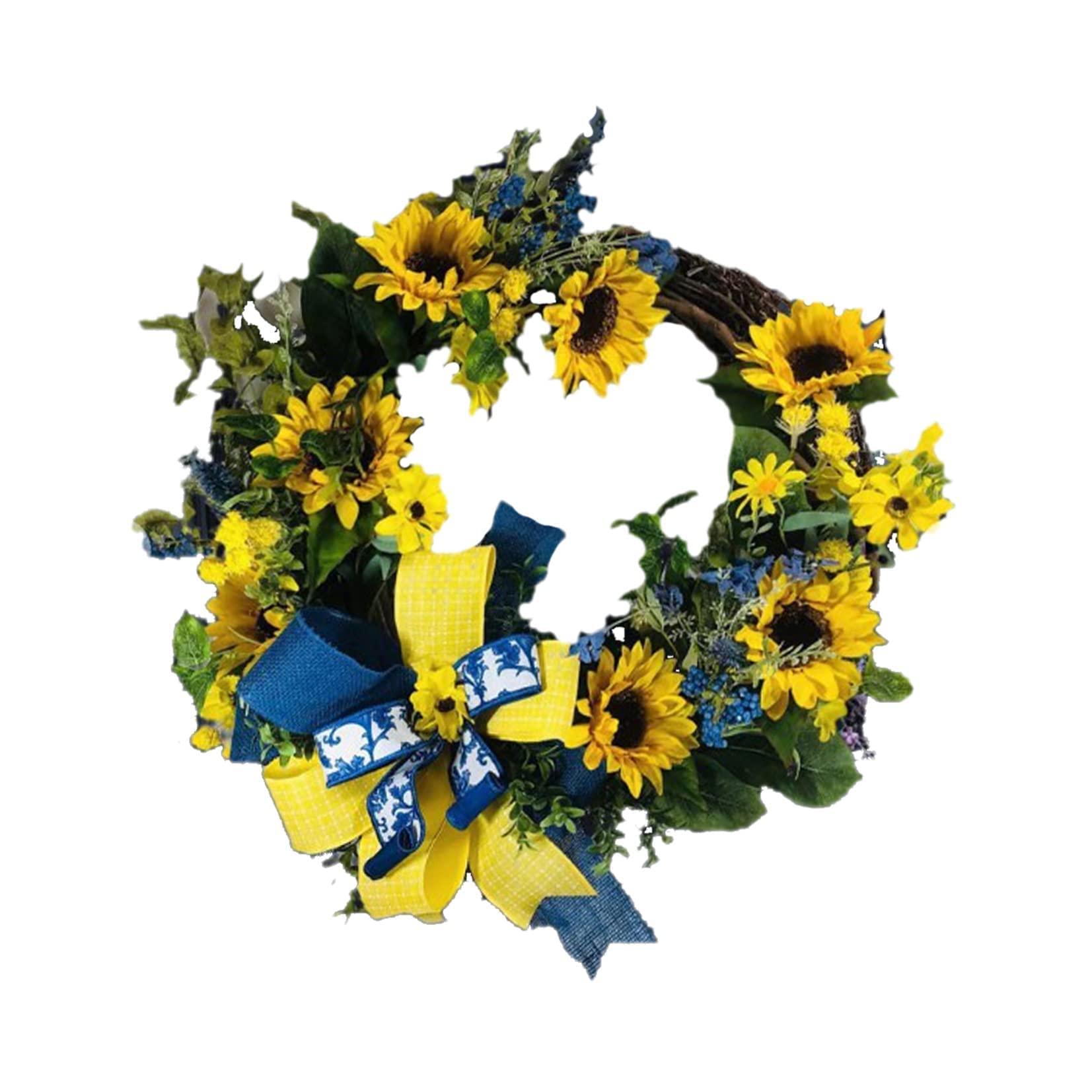 XIALITR 20 Inch Ukraine Flag Sunflower Wreath - Blue and Yellow Farmhouse Cottage Door Decor for Spring, Easter, Home Welcome - Perfect for Front Door, Wall, Window, or Seasonal Home Decorations