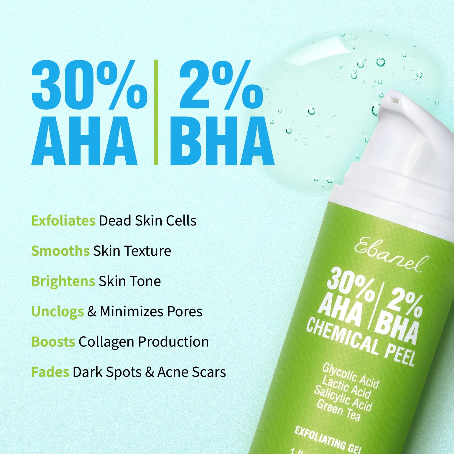 Ebanel Gentle Exfoliating Face Scrub & 30% AHA 2% BHA Chemical Peel Kit - Dermatologist-Recommended Facial Exfoliant for Acne, Blackheads & Dull Skin - Perfect for Daily Skincare Routine & Spa Night