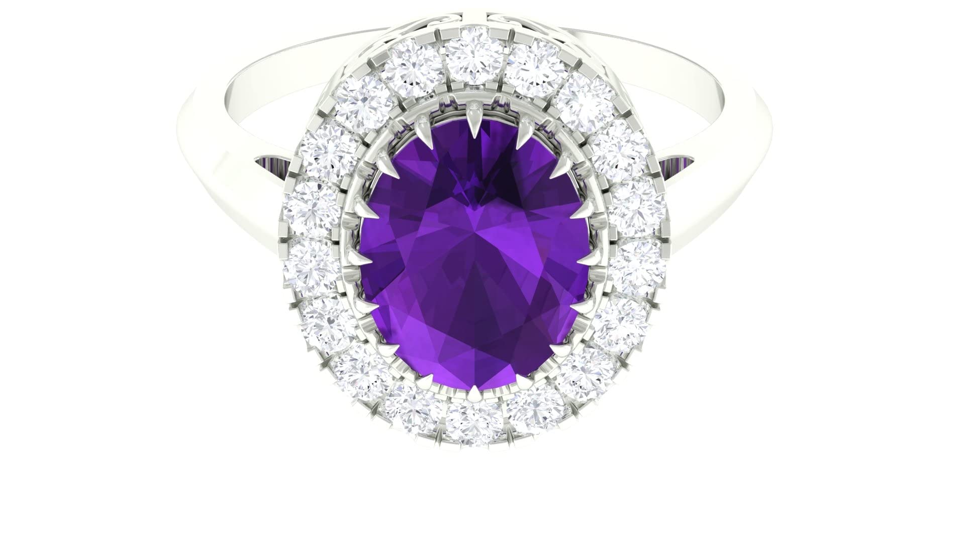 3.50 CT Oval Cut Amethyst and Moissanite Halo Ring - 14K Solid Gold Vintage Engagement Ring for Women - Perfect for Weddings, Anniversaries & Special Occasions