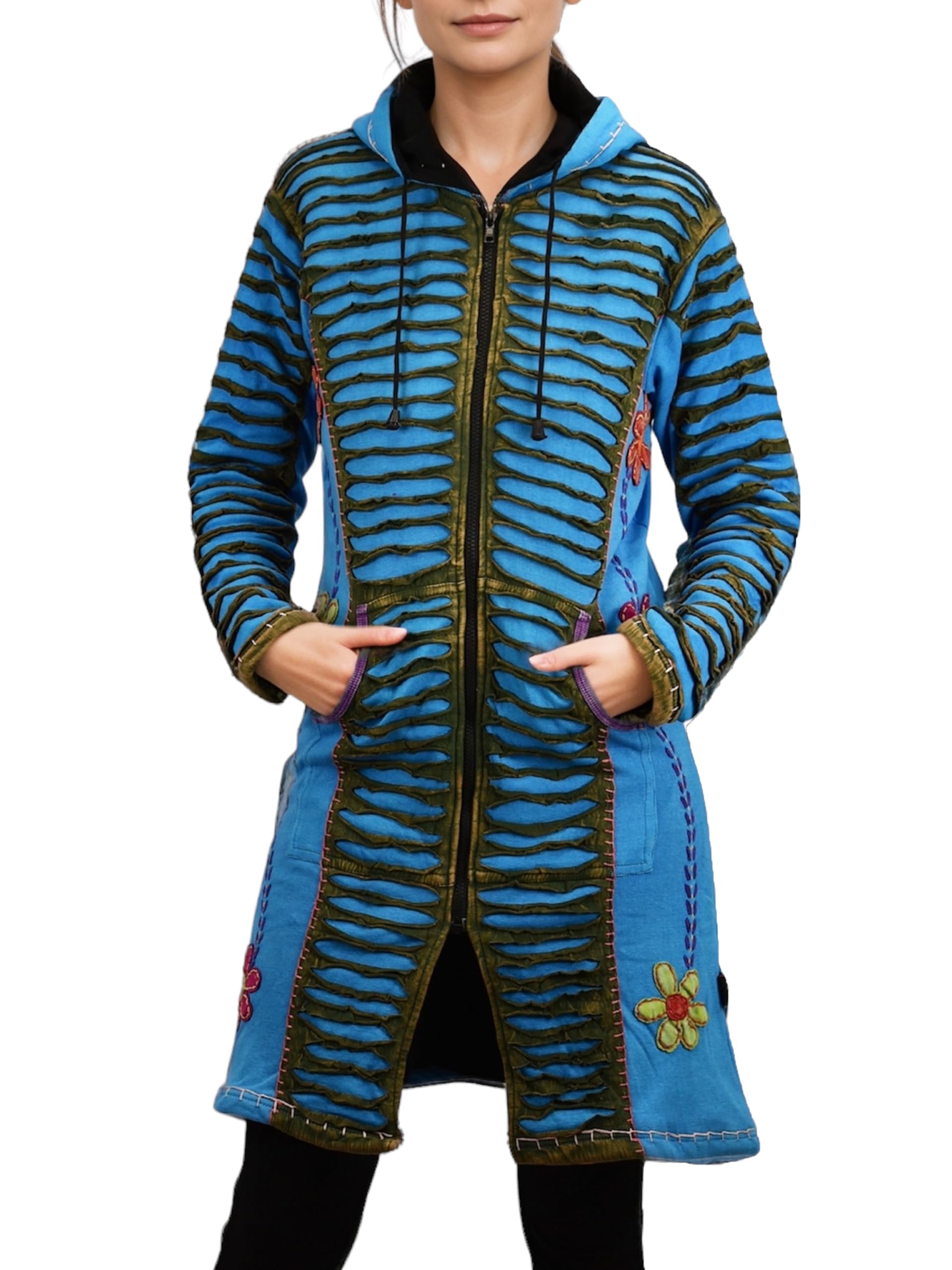 Agan Traders 2025 Long Ribbed Knit Distressed Cotton Jacket - Stone Washed Bohemian Fleece Lined Coat for Women | Winter & Spring Outerwear | Perfect for Casual Outings, Travel & Street Fashion