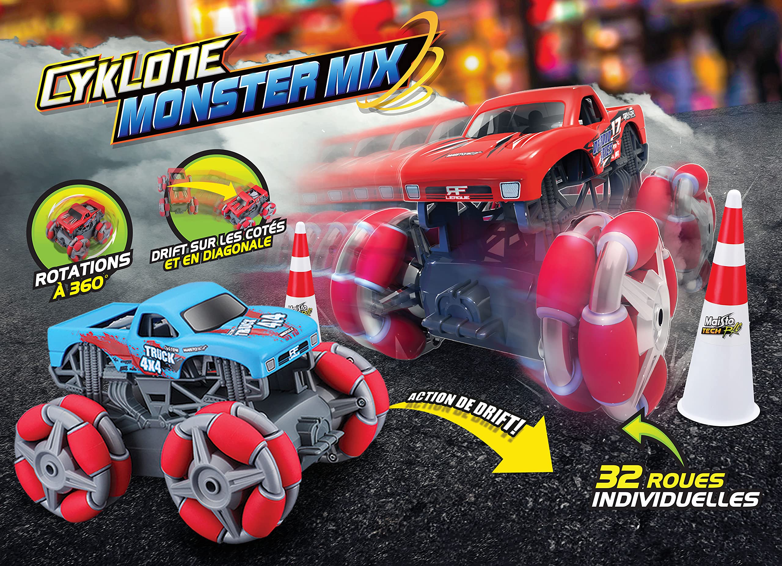 Maisto RC 2-Pack Monster Truck CYKLONE Drift Set with Accessories - Remote Control Toy Cars for Kids - Perfect for Indoor & Outdoor Play, Birthday Gifts & Racing Competitions