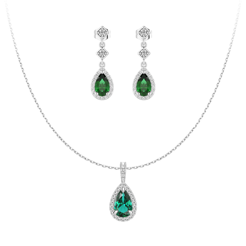 Exquisite Pear Shaped Emerald Pendant & Earrings Set | 14K Gold Jewelry | Perfect for Weddings, Anniversaries & Special Occasions