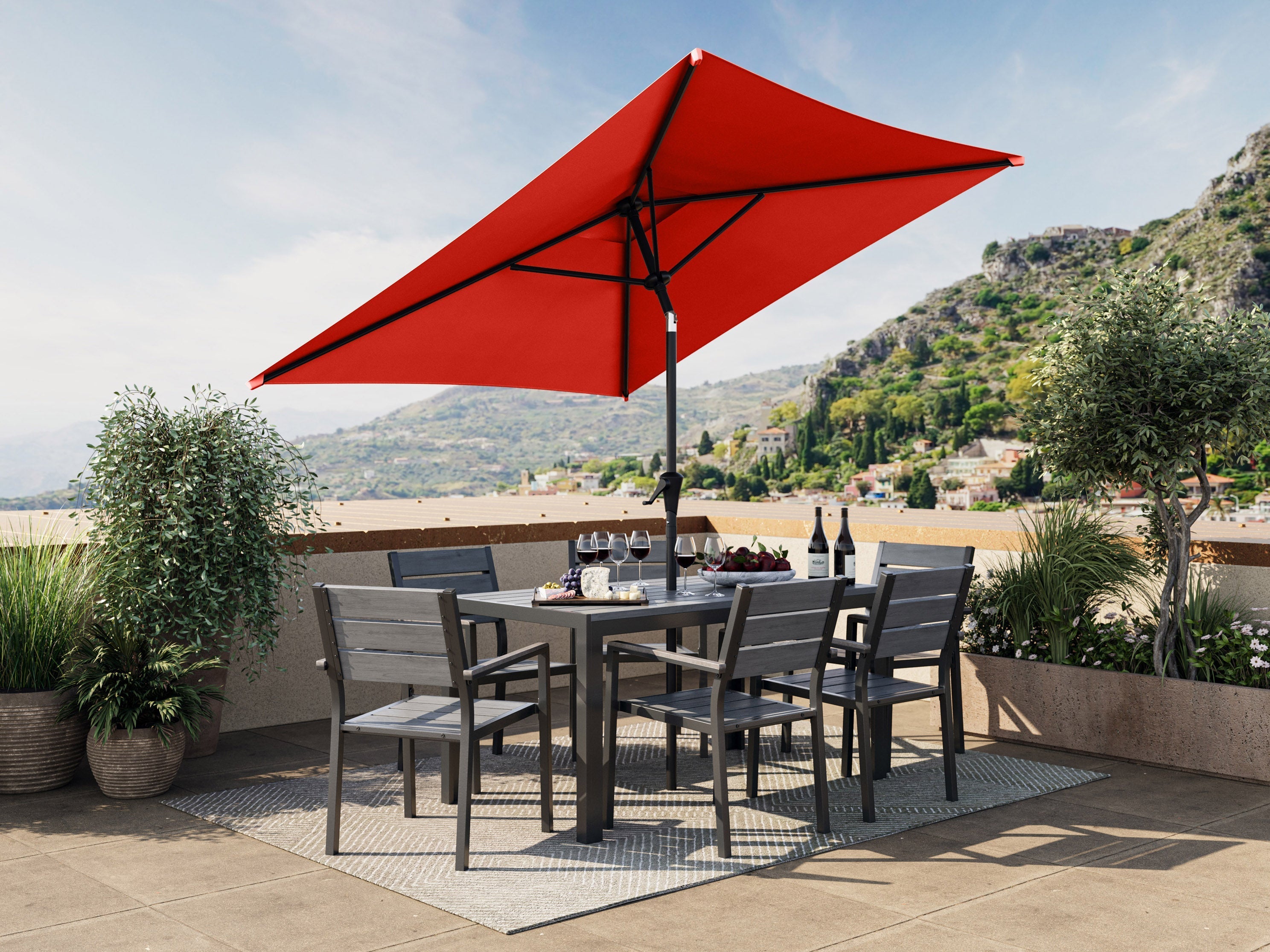 9ft Square Crimson Red Patio Umbrella - Outdoor Sun Shade for Pool, Garden, and Backyard Relaxation