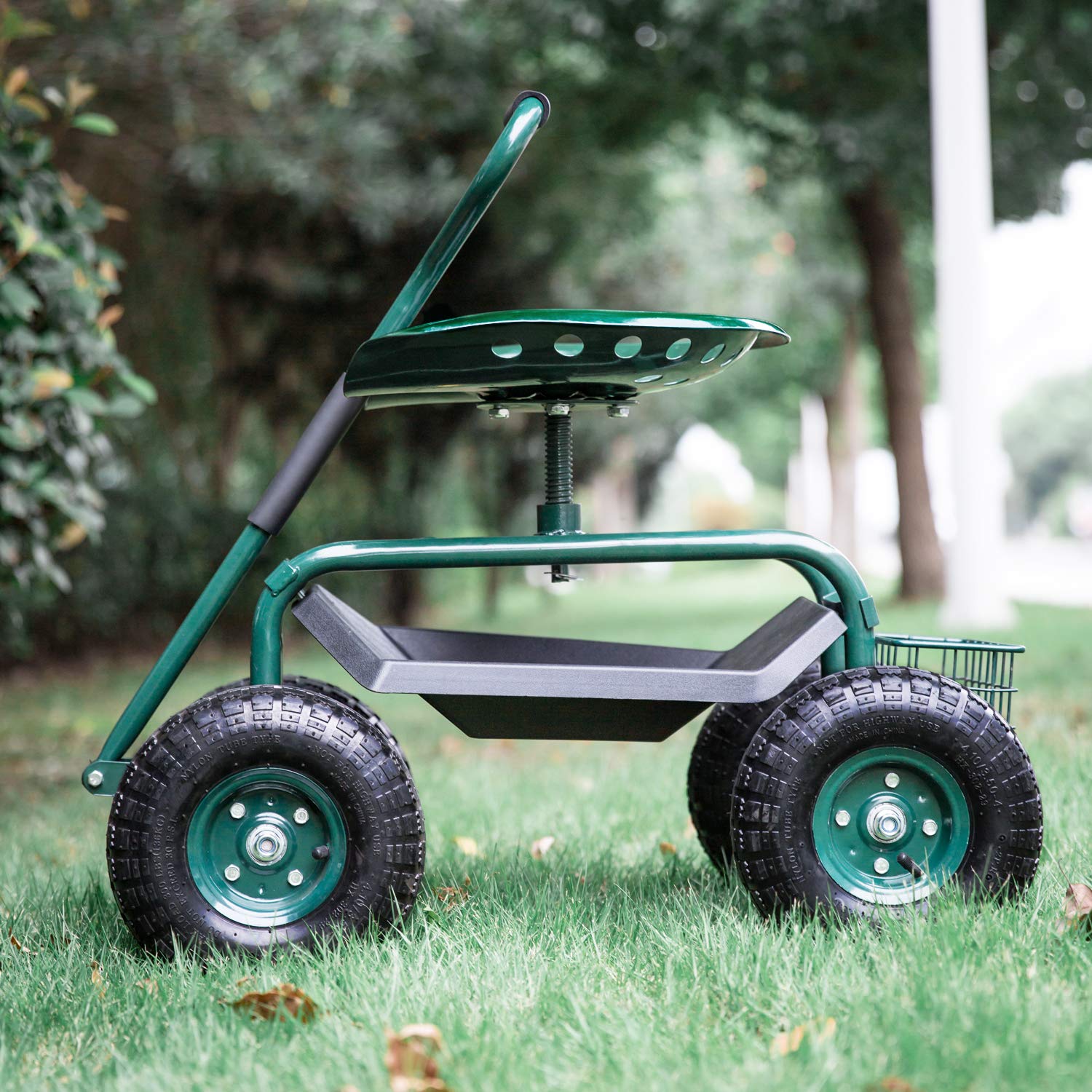 **Kinfant 360° Swivel Rolling Garden Cart with Seat - Heavy Duty Outdoor Garden Stool, Utility Cart for Gardening, Yard Work, and Patio Use**    *(Use Case: Perfect for planting, weeding, transporting tools, and relaxing in your garden or backyard.)*