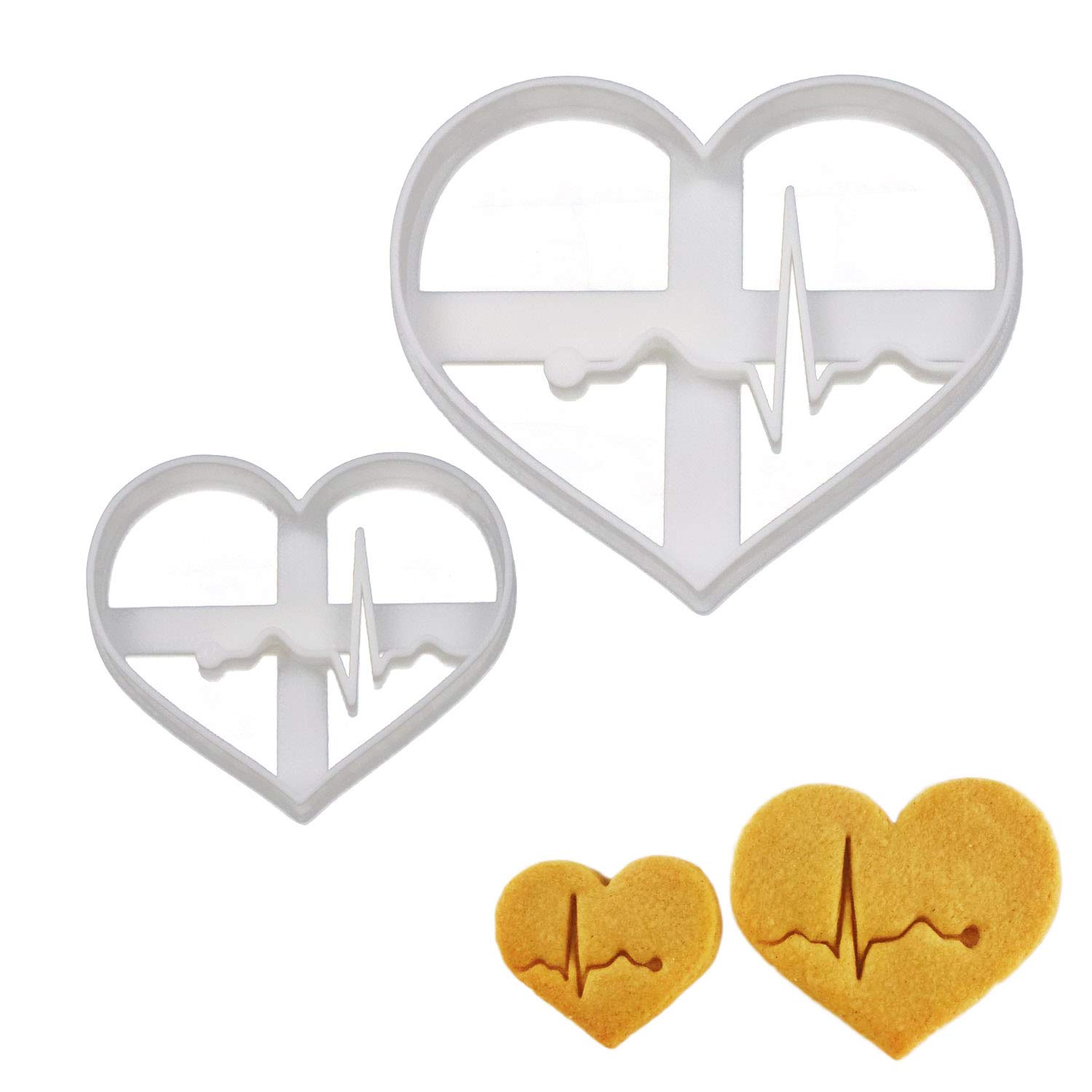 Set of 2 Stainless Steel ECG Heart Cookie Cutters - Small & Large Sizes for Baking, Cake Decorating & Medical-Themed Parties | Bakerlogy