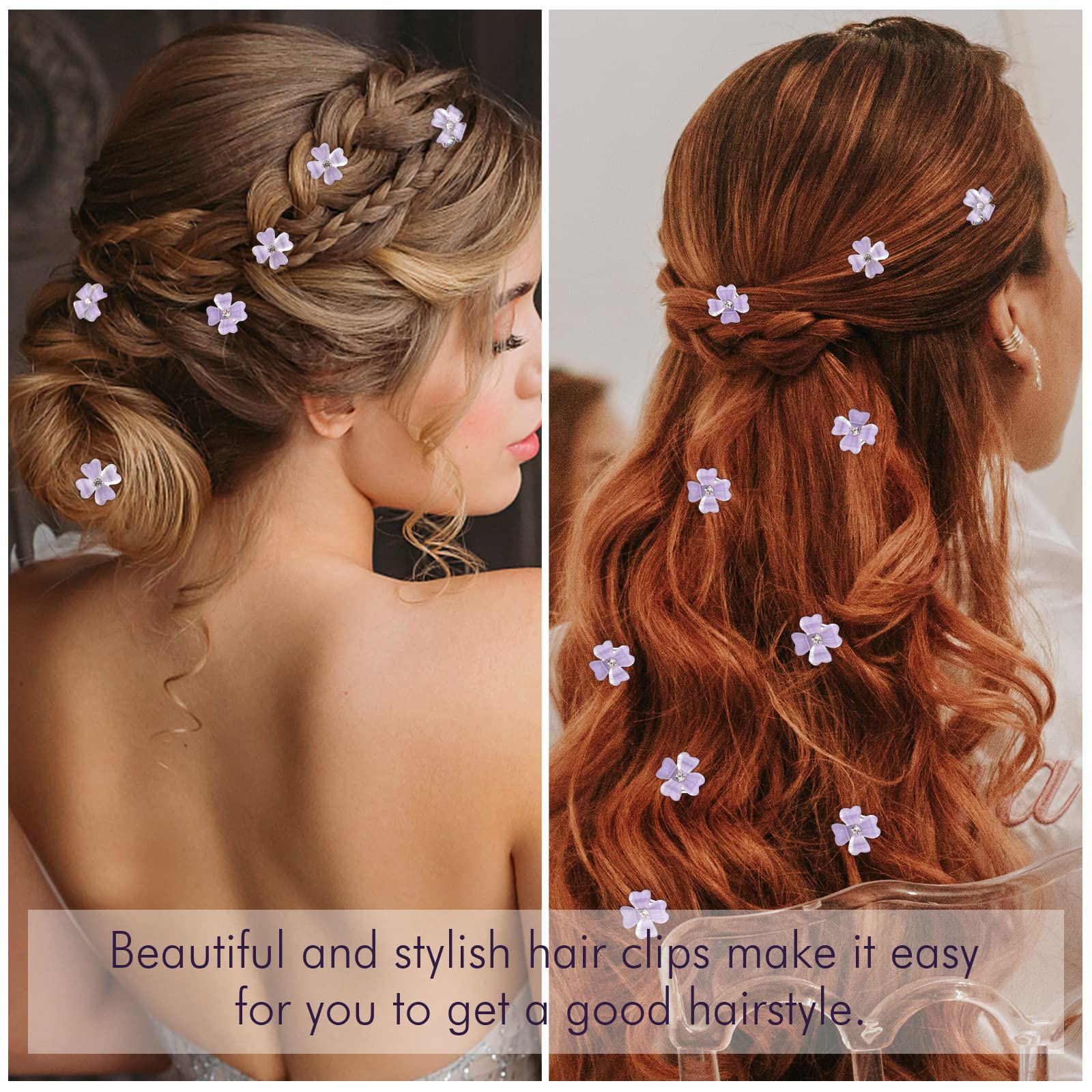 YISSION 20Pcs Mini Purple Flower Hair Clips with Rhinestones - Cute Hair Pins for Women & Girls - Wedding, Bridal, Party Hair Accessories - Perfect for Daily Wear, Prom, and Special Occasions