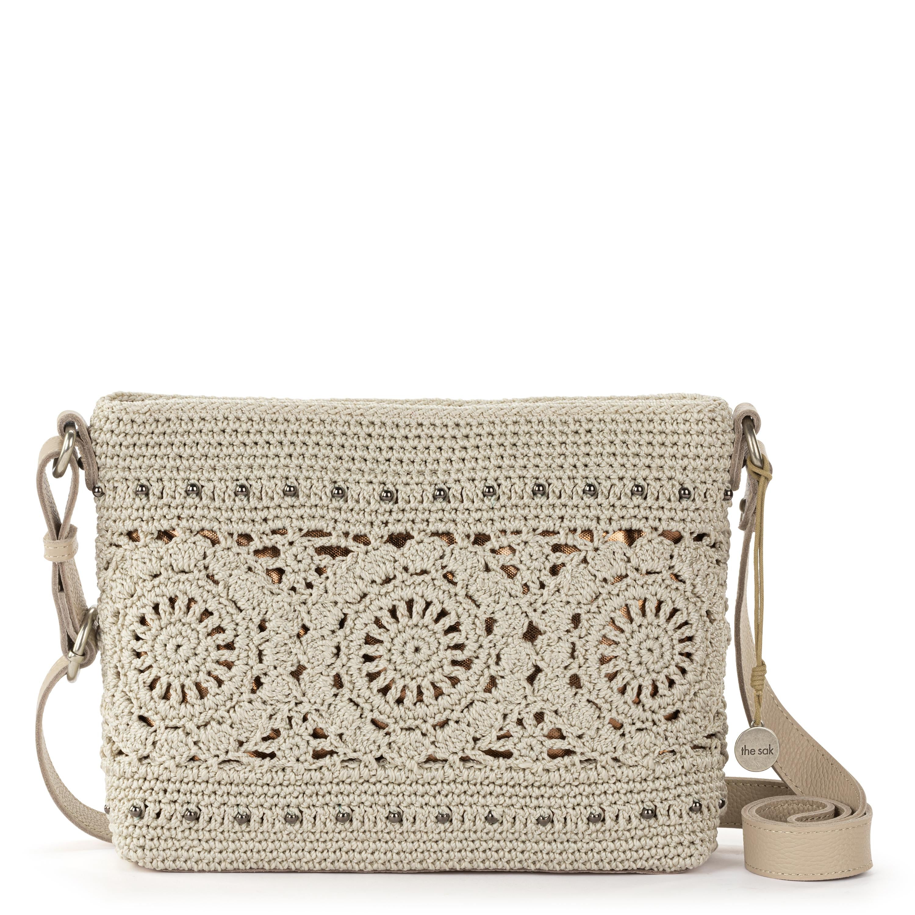 Handmade Crochet Melrose Crossbody Bag with Natural Medallion Design - Perfect for Casual Outings, Travel & Everyday Use