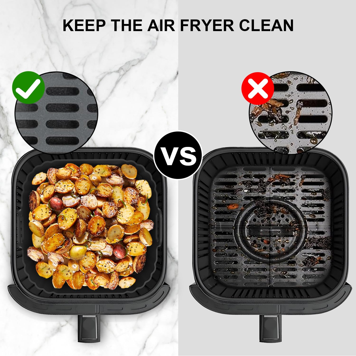 Square Silicone Air Fryer Liners 2 Pack - 8.5 Inch Non-Stick Reusable Basket Liners Compatible with Ninja AF141/181 & COSORI 5-6.5 QT Air Fryers | Perfect for Healthy Frying, Roasting, and Baking | Dishwasher Safe Air Fryer Accessories