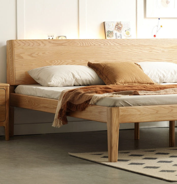 Solid Oak Wood LED Bed Frame with Built-in Lighting - Perfect for Modern Bedrooms, Guest Rooms, and Cozy Home Decor