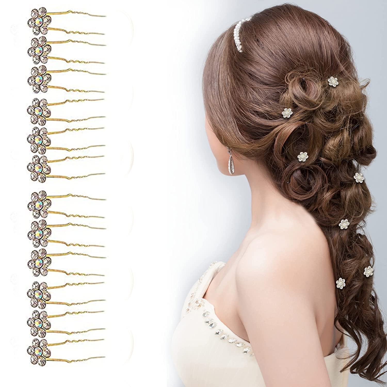 BOXO Golden Juda Pins Diamond Hair Styling Pins - 12 Pack for Wedding, Prom & Special Occasions - Secure Hair Accessories for Updos & Braids