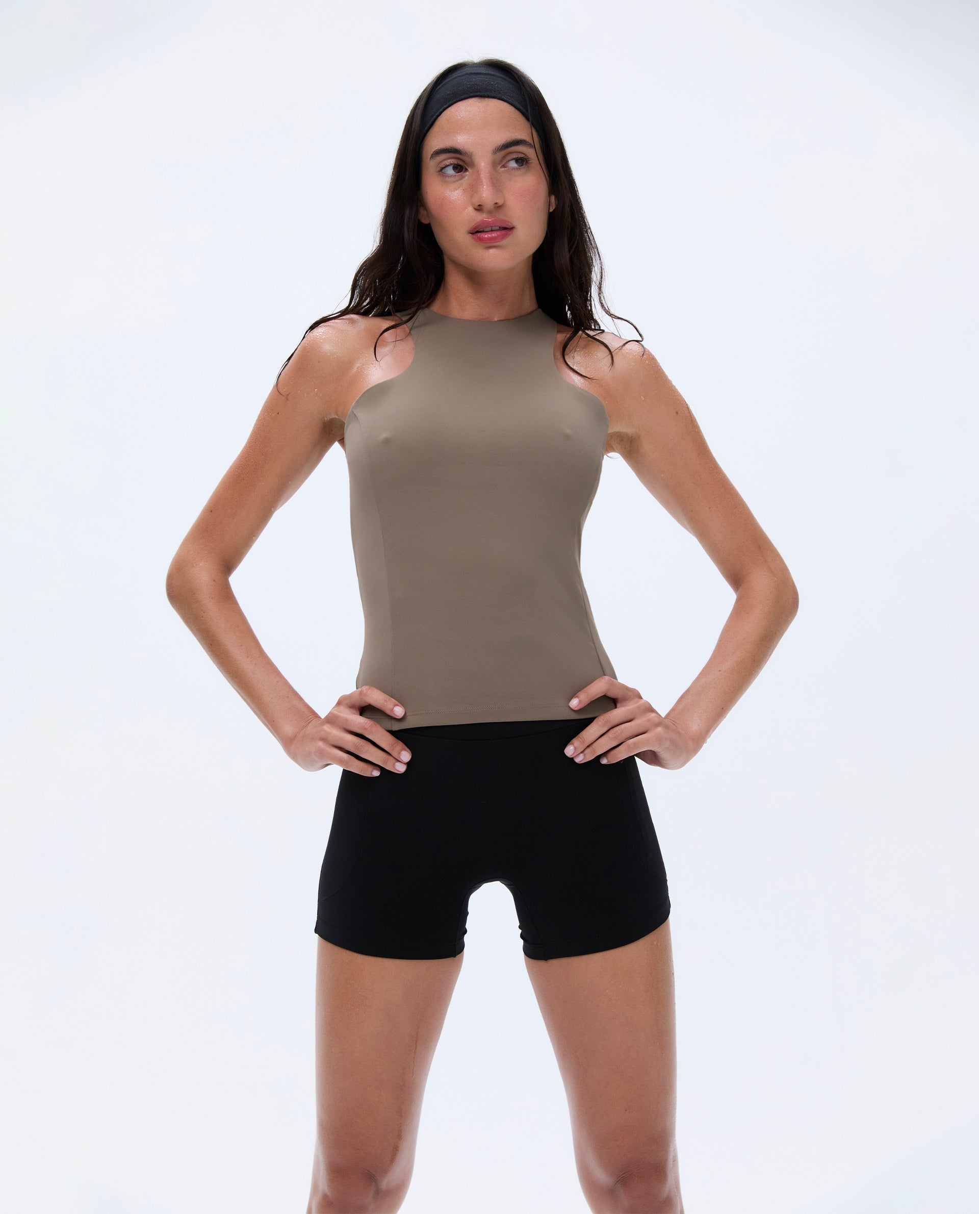 Ultimate Racer Back Longline Top for Women - Cocoa Brown Workout Shirt | Yoga, Running & Gym Performance Wear