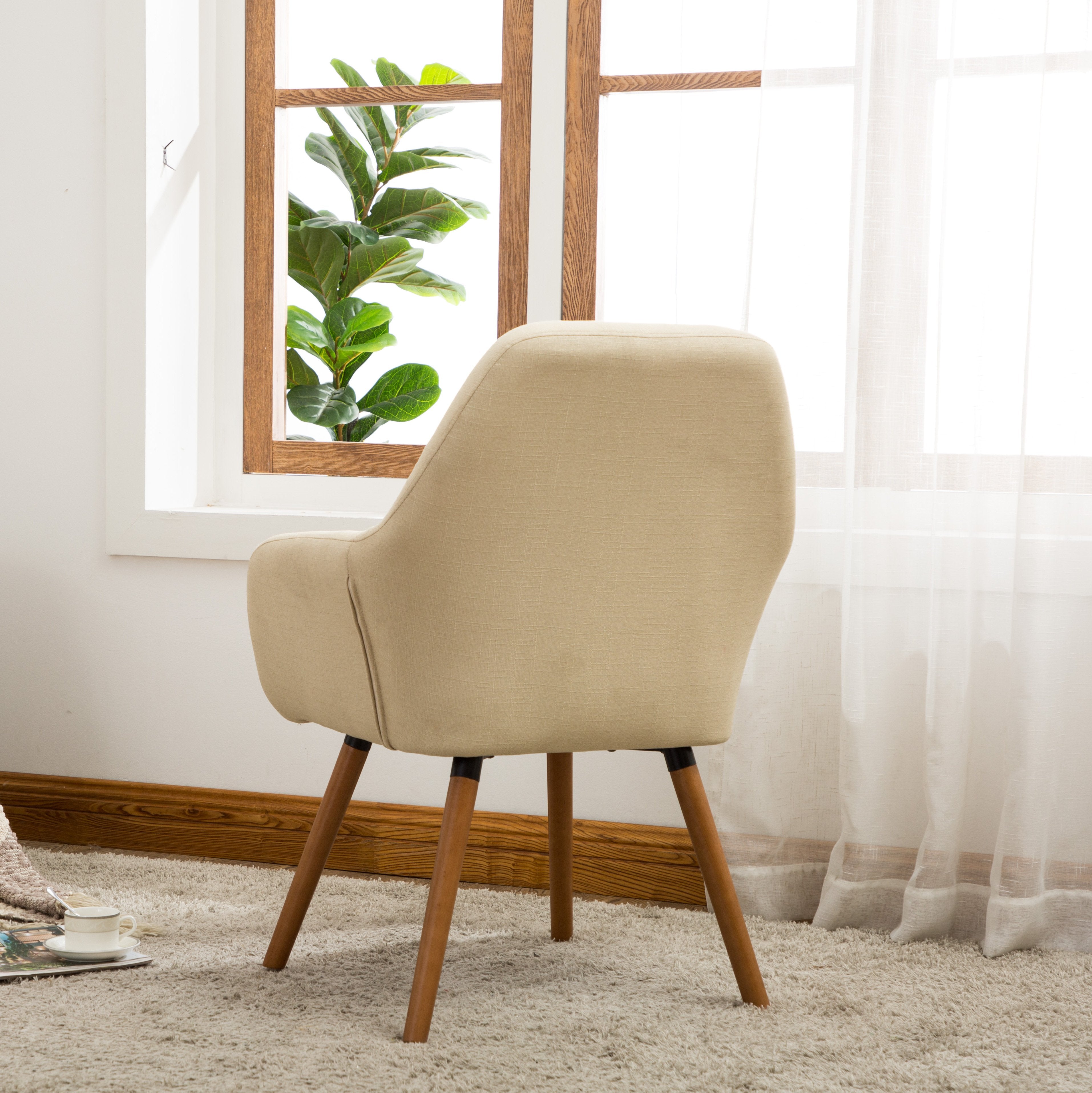 Roundhill Furniture Tuchico Modern Fabric Accent Chair - Tan Beige Upholstered Living Room Chair for Lounge, Bedroom & Office