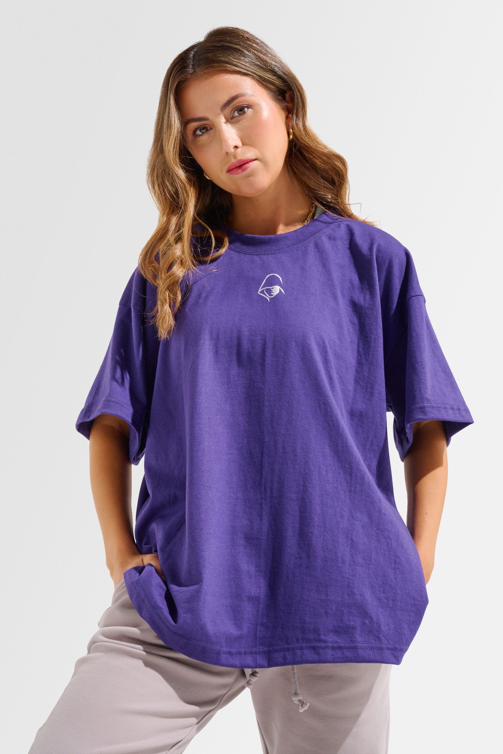 Oversized T-Shirt for Women - Soft & Comfortable Purple Cotton Tee - Casual Loungewear & Streetwear Fashion