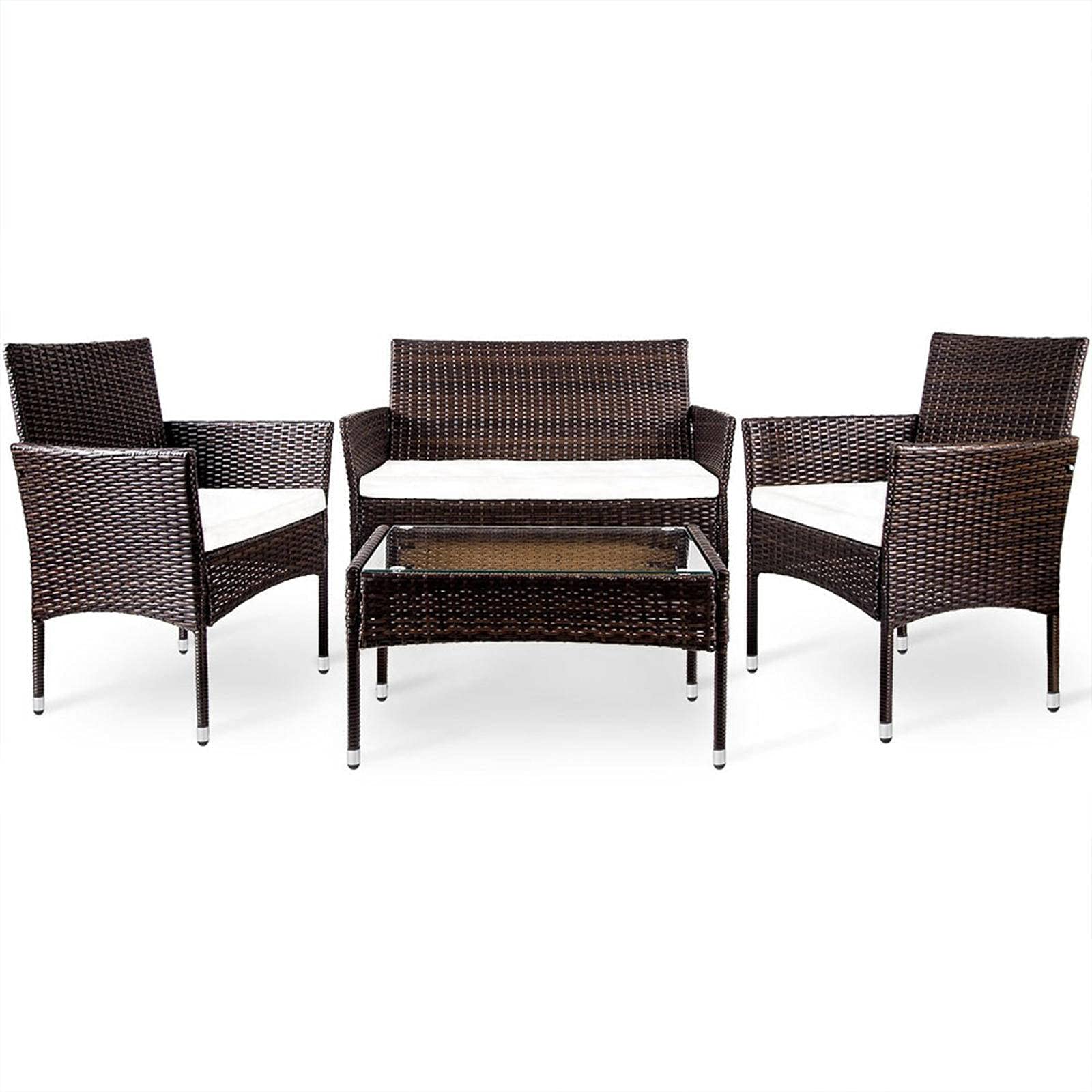 4-Piece Outdoor Garden Rattan Patio Furniture Set with Cushions - Brown Wicker Sofa Kit for Backyard, Porch, Poolside & Patio Relaxation