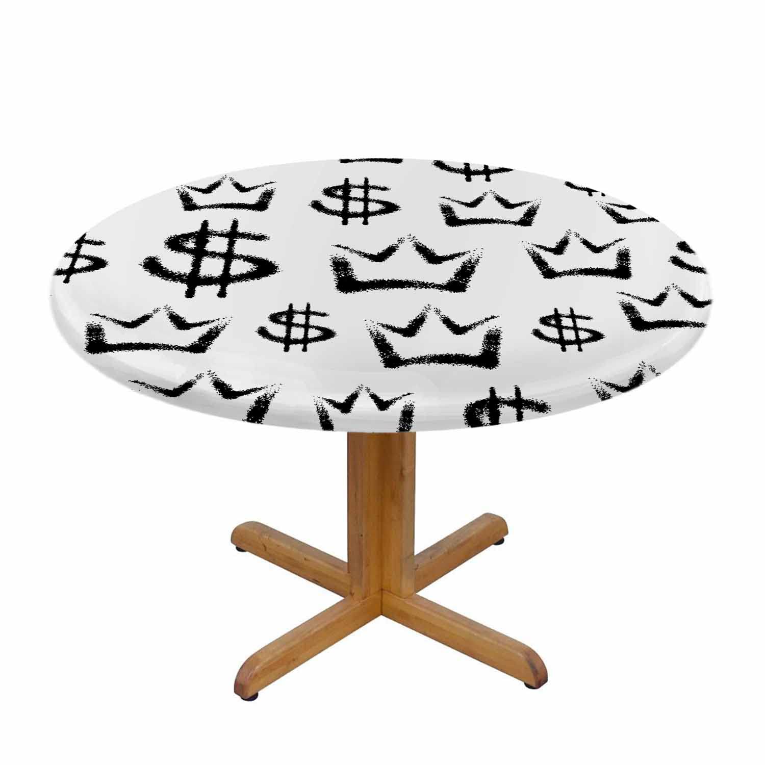 Beabes Dollars and Crowns Round Tablecloth 48 Inch - Graffiti Money King Crown Design Washable Polyester Table Cover for Dining, Kitchen, Home Decor & Parties | Perfect for Birthday Celebrations, Themed Events and Restaurant Decorations
