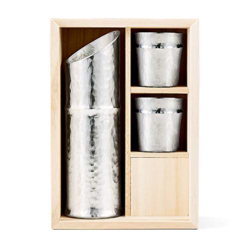 Premium Nousaku Tin Bamboo Sake Set - 50ml & 130ml Japanese Sake Cups for Traditional Tea Ceremony & Home Entertaining