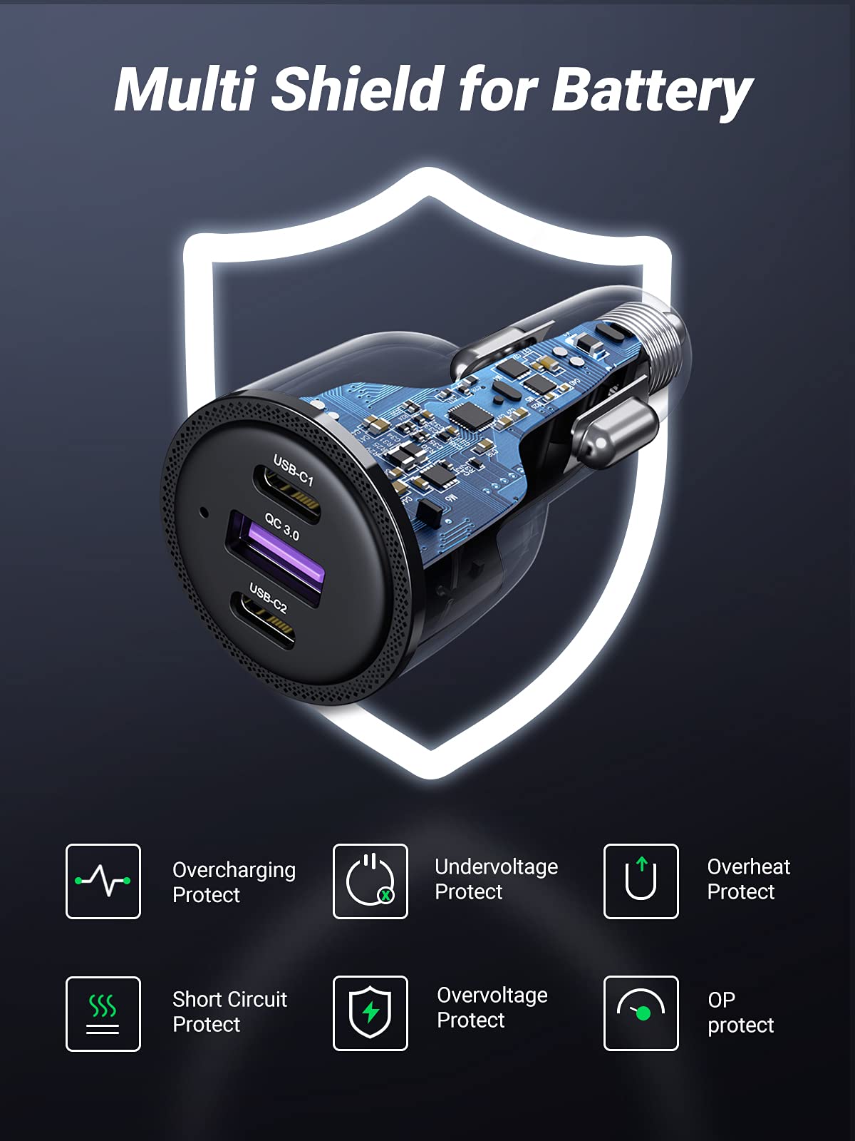 UGREEN 69W USB C Car Charger Fast Charging, Dual Port PD 3.0 & QC 3.0 - Perfect for iPhone 15/14, Samsung Galaxy, iPad Pro & More - Ideal for Road Trips & Daily Commute