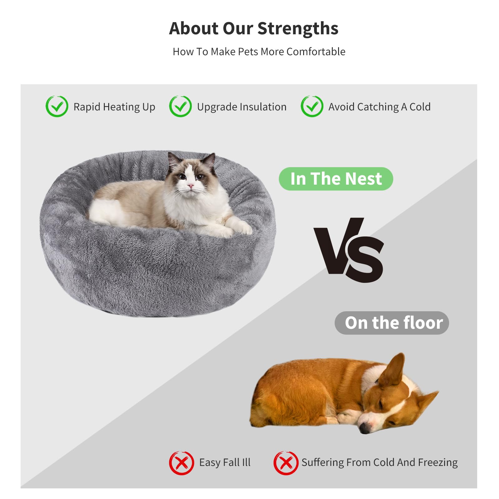 Soft Round Cat Bed & Dog Bed - Machine Washable Pet Bed for Cozy Napping - Perfect for Home, Office, or Travel Use