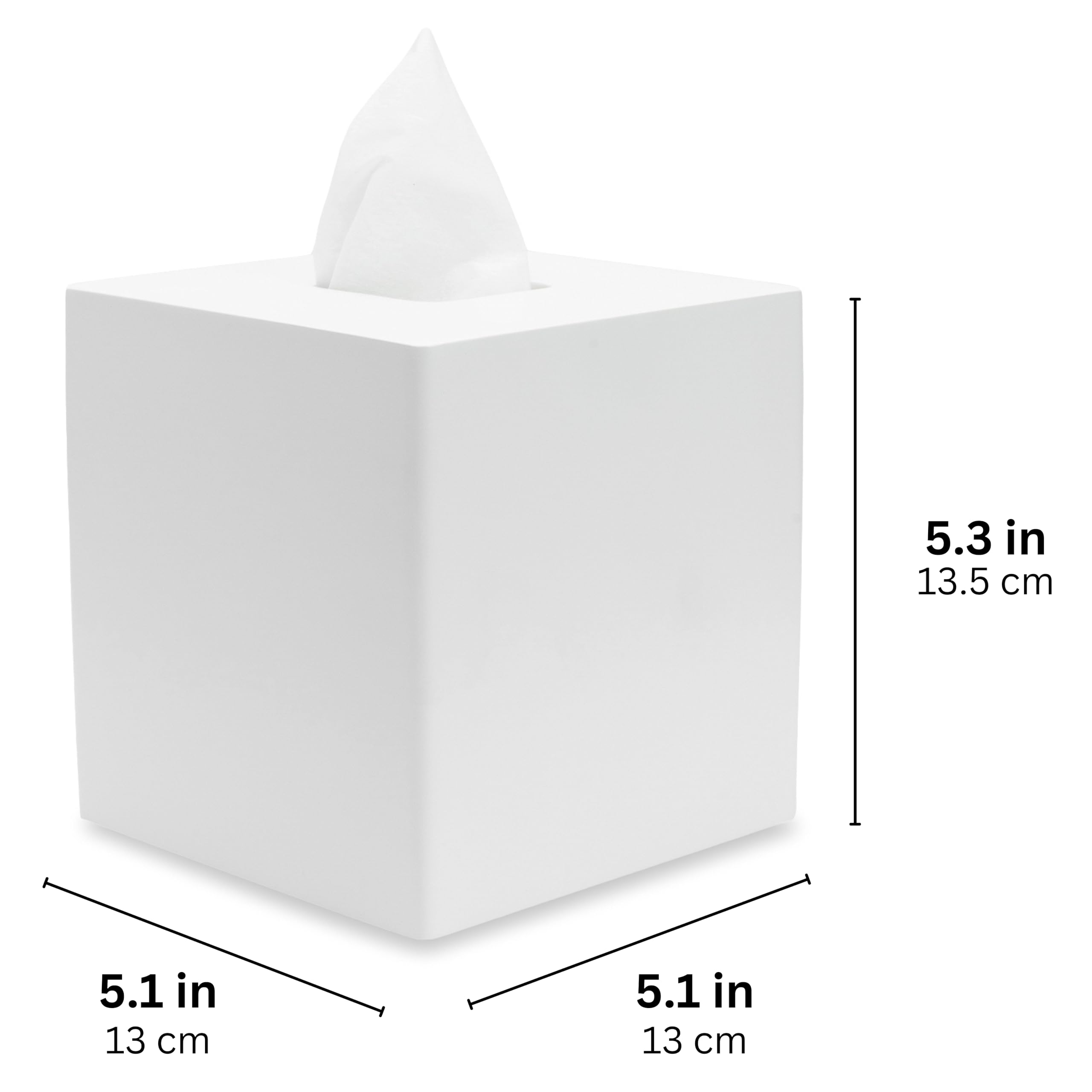 Matte White Square Tissue Box Cover - Decorative Tissue Box Holder for Bathroom, Living Room, Office & Bedroom | Stylish Vanity & Nightstand Organizer | Perfect for Car & Desk Use