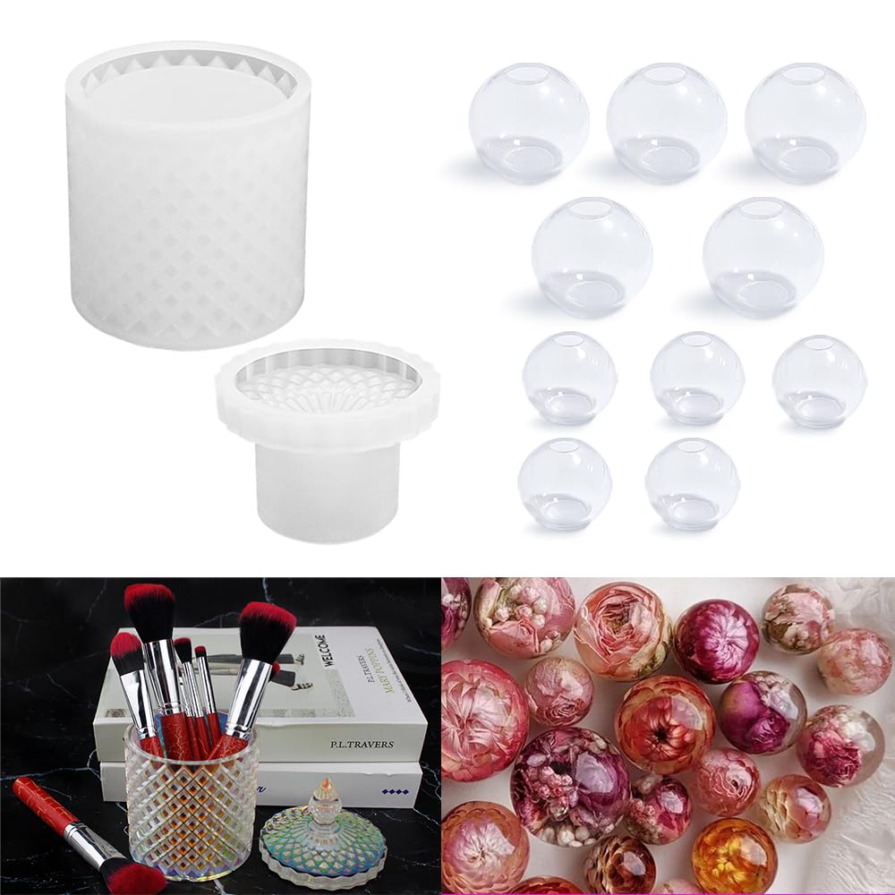 RESINWORLD 10Pcs 1.7'' & 1.3'' Resin Knob Molds with Large Resin Box Molds and Lids - DIY Epoxy Resin Casting for Jewelry, Home Decor, and Craft Projects