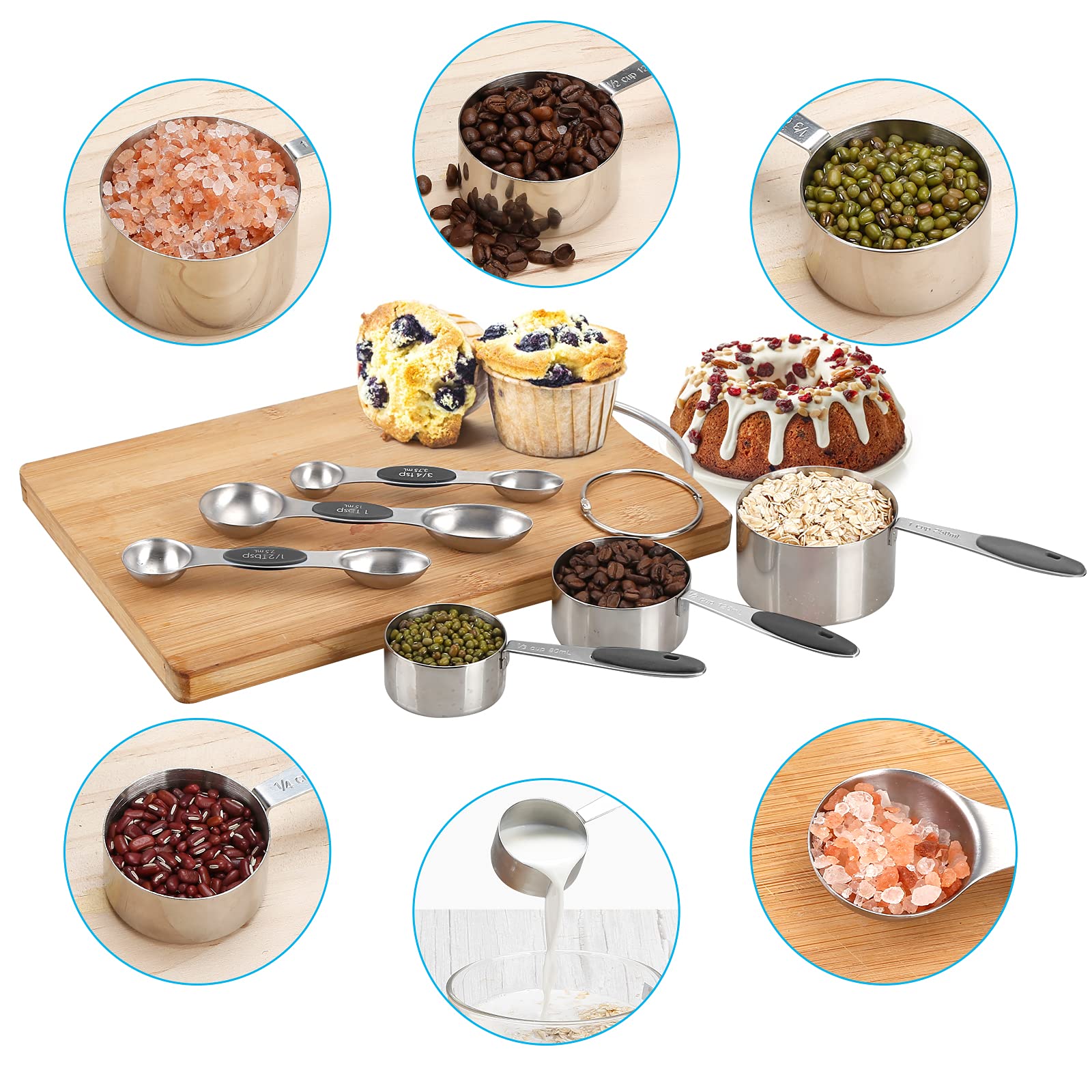 Premium Stainless Steel Measuring Cups and Spoons Set - 5 Nesting Cups & 7 Spoons with Leveler for Baking, Cooking - Perfect for Dry & Liquid Ingredients (Black) | Ideal for Home Kitchen, Professional Baker, Gift for Cooking Enthusiasts