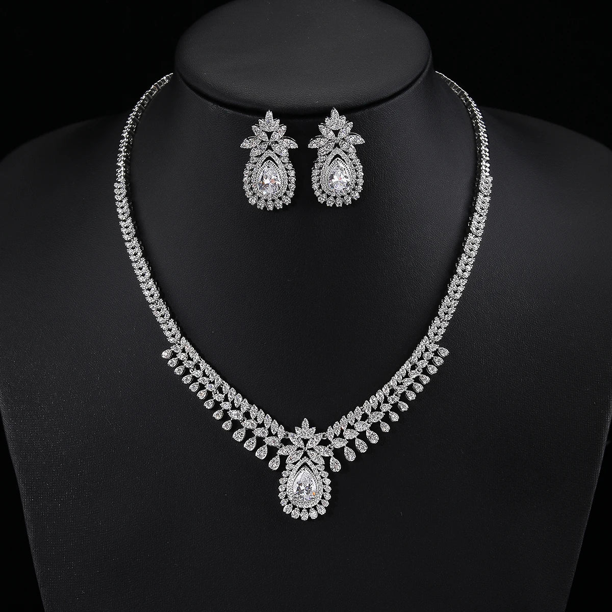 Elegant Cubic Zirconia Bridal Jewelry Set - Wedding Necklace & Pendant Earrings for Bride, CN11042 | Perfect for Weddings, Anniversaries & Special Occasions