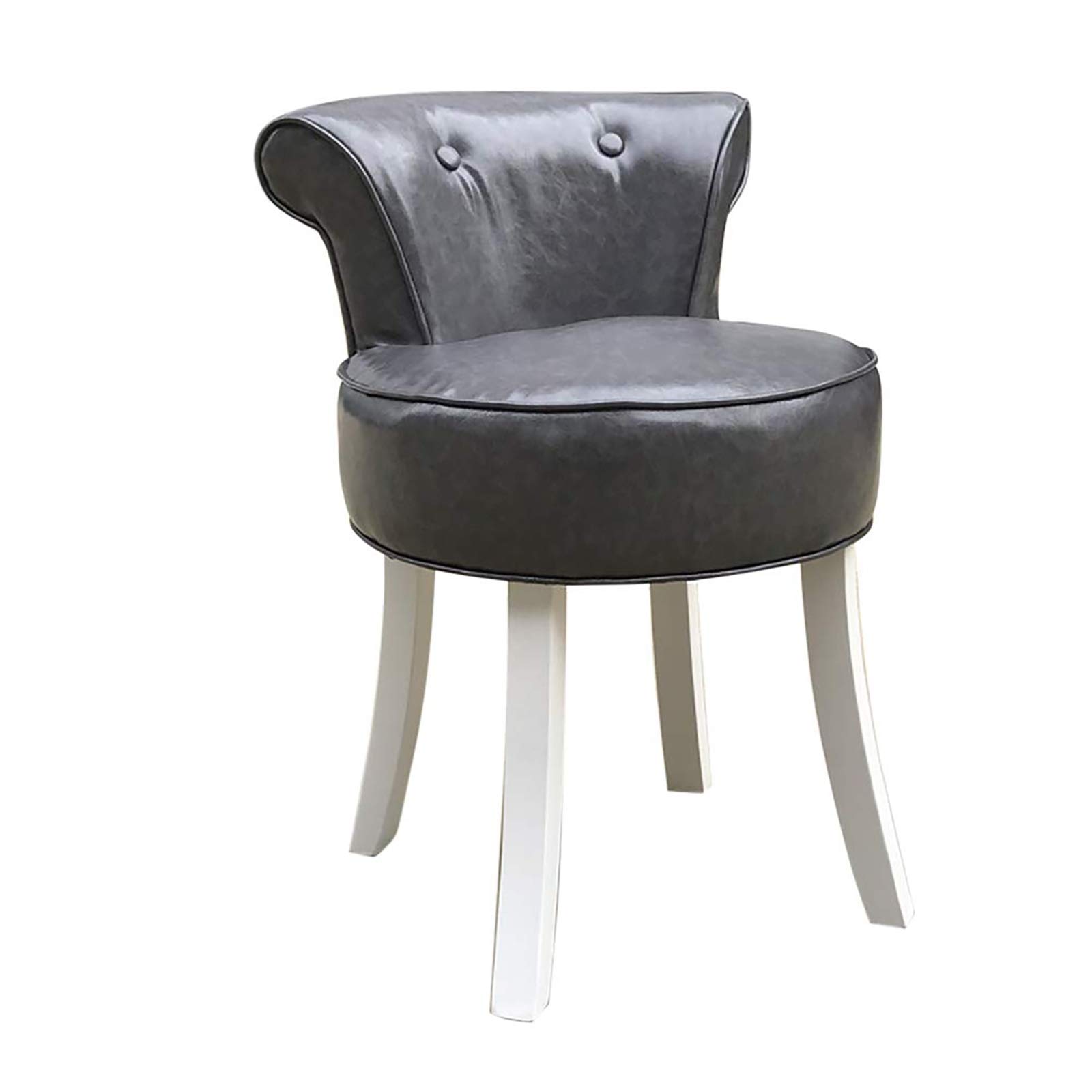 Premium Vanity Stool with Oil Wax Leather & Solid Wood Legs - Modern Round Edge Makeup Chair for Girls Room, Dressing Table & Beauty Salon - Perfect for Home Decor, Bridal Makeup & Spa Styling