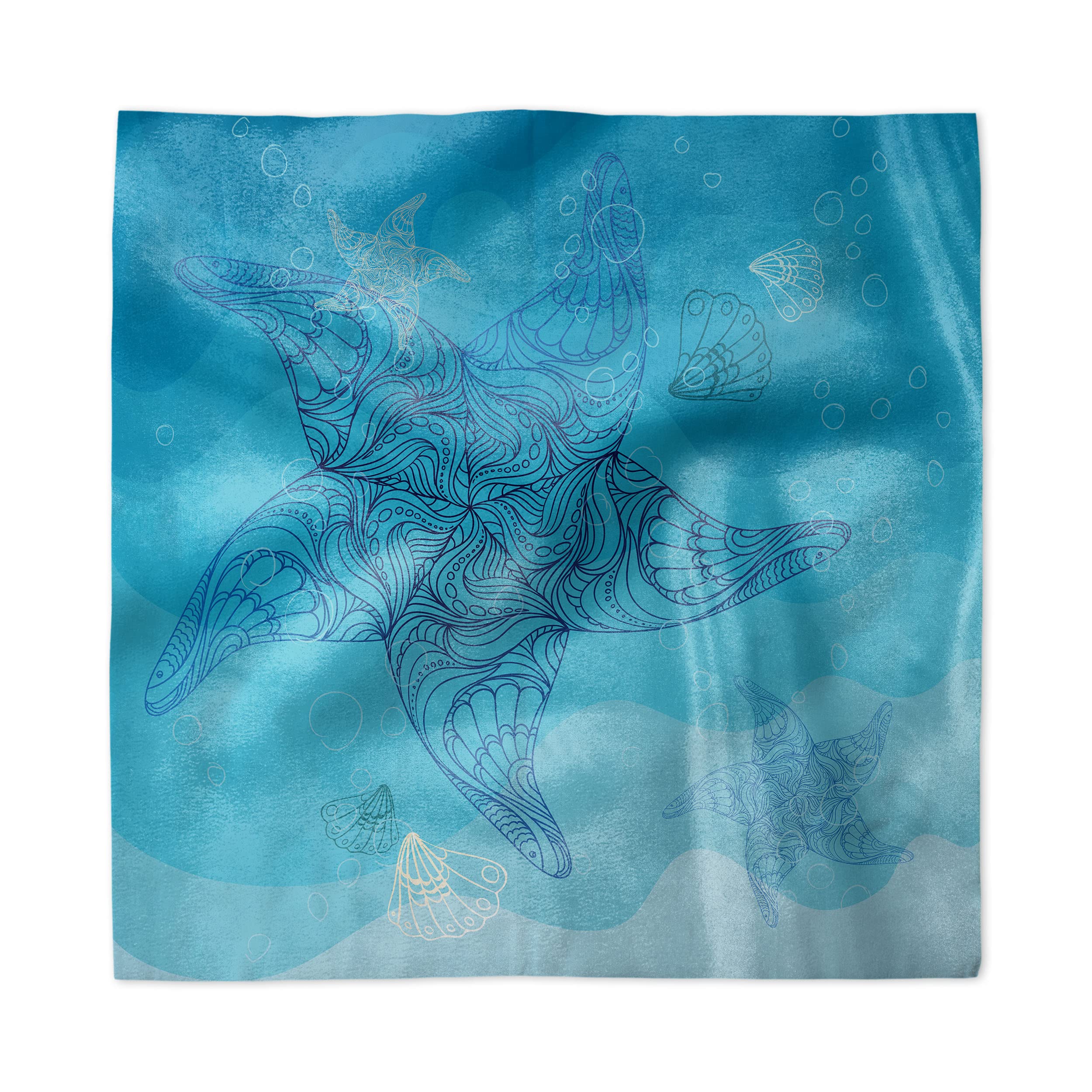 Ambesonne 4-Pack Decorative Napkins - Starfish & Snail Ocean Theme, 12x12 Inch Satin Fabric for Brunch, Dinner, Buffet & Party - Blue & Pale Blue Seascape Design - Perfect for Beach Themed Events & Coastal Home Decor