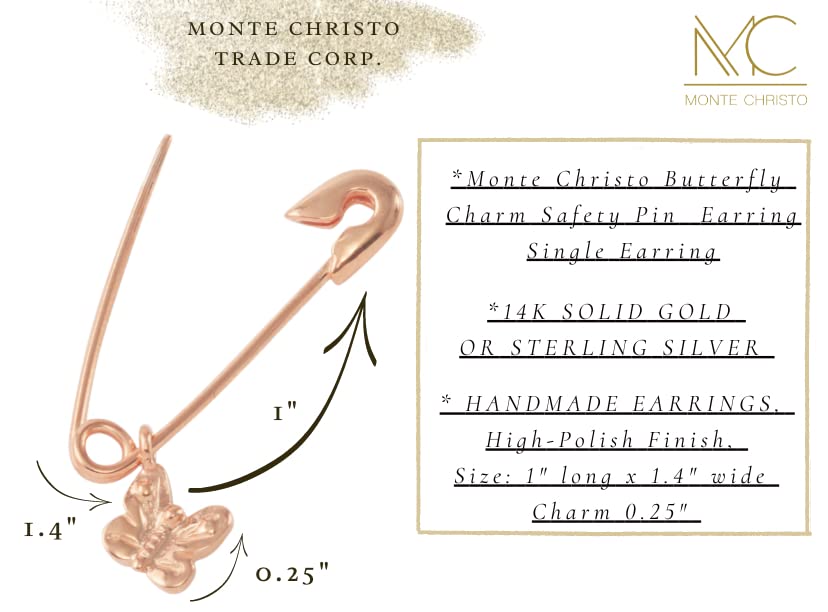 Monte Christo Safety Pin Charm Earring - Sterling Silver Butterfly Hoop Earring for Women | Single Earring | Made in USA | Perfect for Gifts, Parties & Everyday Wear