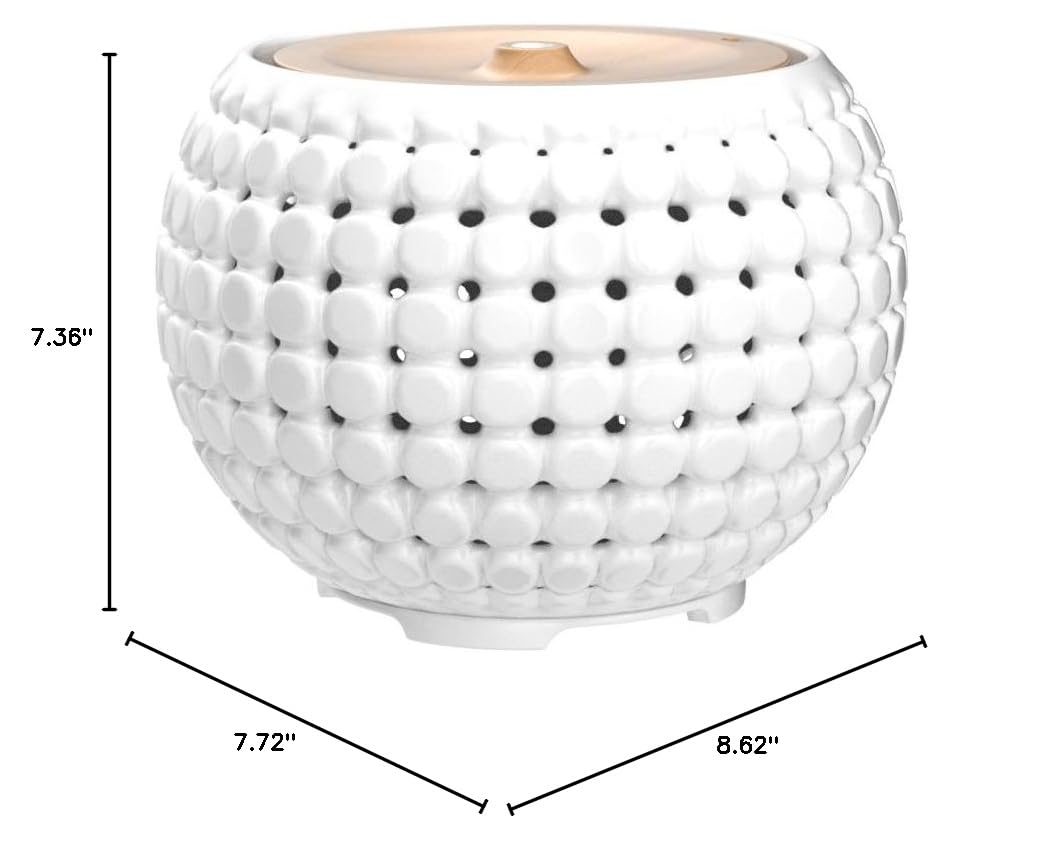 Ellia Gather Ultrasonic Aroma Diffuser - 200mL Ceramic & Wood Essential Oil Diffuser with Color-Changing LED Lights, 10H Continuous & 20H Intermittent Runtime, Humidifier & Mood Sounds for Home, Office, Yoga & Spa Relaxation (White, Essential Oil Not Included)