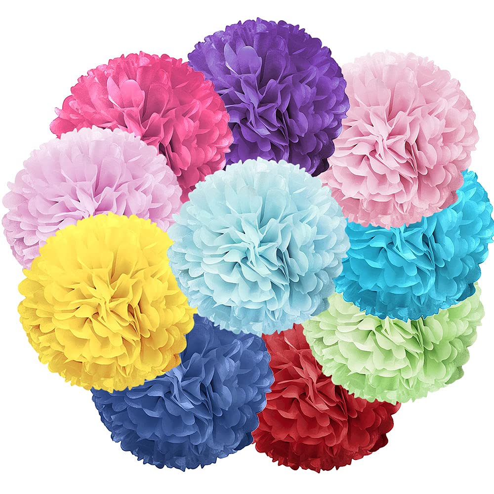 WIRESTER 5-Pack 6-Inch Fuchsia Tissue Paper Flower Pom Poms - Wedding, Party, Birthday & Baby Shower Decorations - Perfect for Ceiling Decor, Photo Backdrops & Table Centerpieces