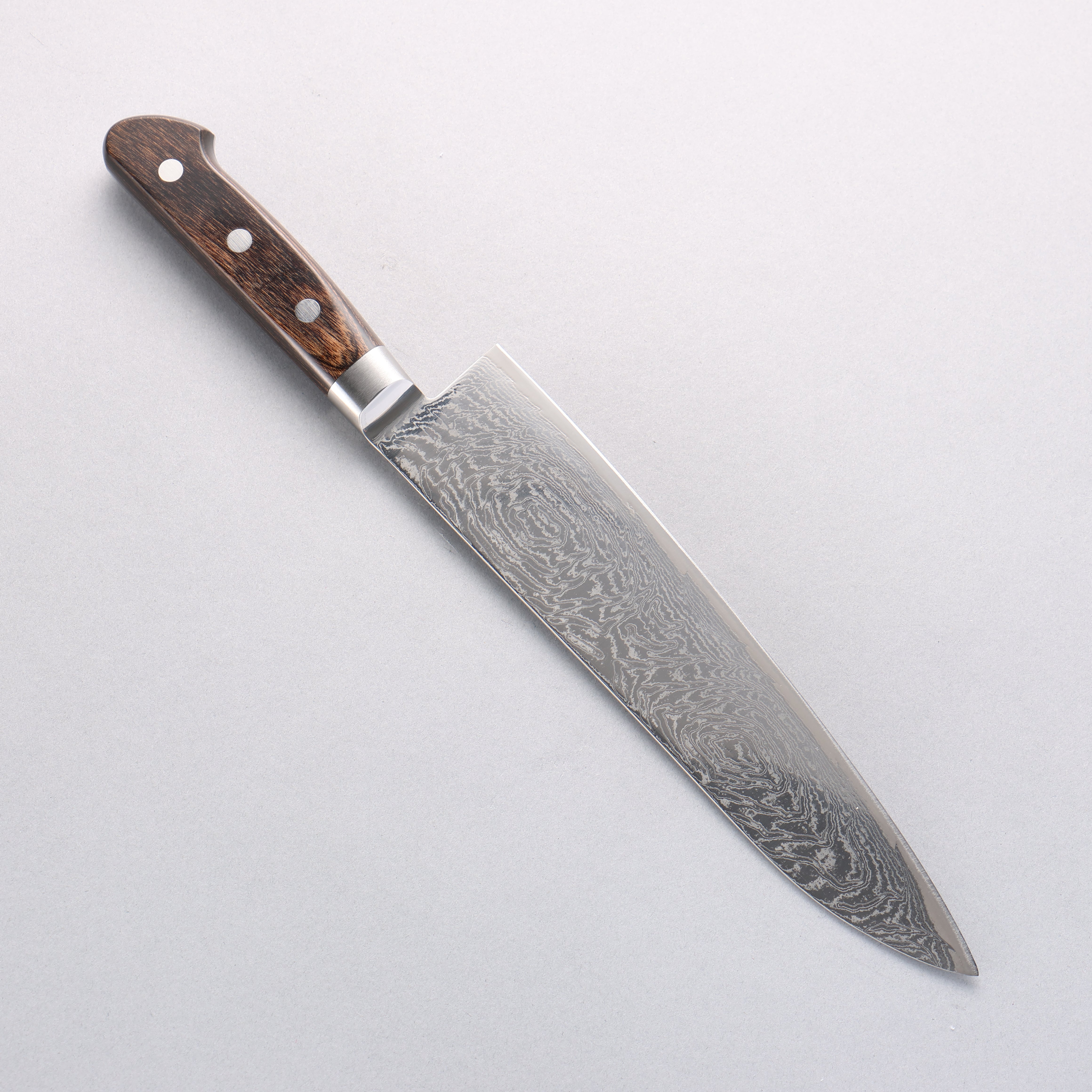 Premium Seisuke Nami AUS10 Damascus Gyuto Chef Knife 210mm - Mirrored Finish, Brown Pakkawood Handle - Perfect for Sushi, Meat Slicing & Professional Kitchen Use
